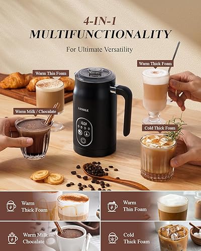Miniatura 2 de KIDISLE Espumador de leche 4 en 1, vaporizador de leche eléctrico con control de temperatura, máquina automática de espuma fría y cálida para café,