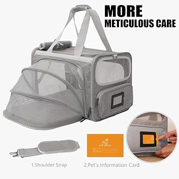 Gray Cat Carriers Soft Stylish Small Dogs Puppy Pets Bag,Sturdy,Ventilated,Airline Approved,Expandable,Rabbit Cage Small Animals Travel Outdoor Carry Kennel