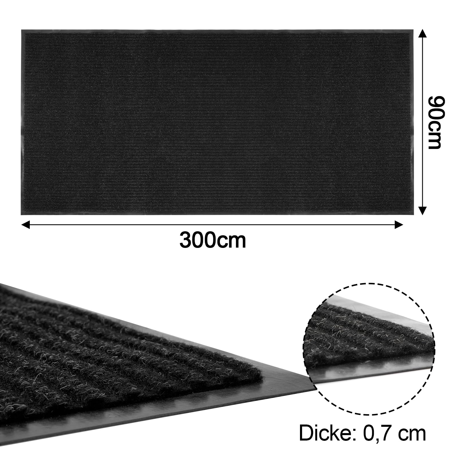 uyoyous Teppich Läufer Flur, rutschfest Schmutzfangmatte Meterware, 90×300 cm Streifenmuster Teppichläufer Küchenteppich, Waschbar Flurteppich für Eingänge, Küche, Wohnzimmer, Korridor-Schwarz