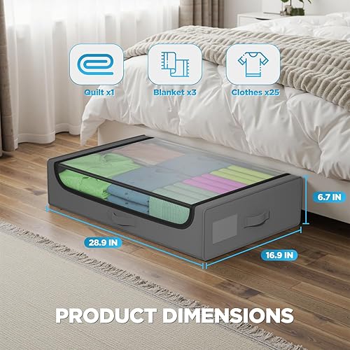 Miniatura 2 de FDW Contenedores de almacenamiento para debajo de la cama, paquete de 2 organizadores de armario, contenedores de almacenamiento plegables con