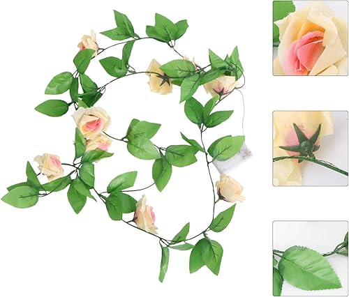 Miniatura 2 de ABOOFAN 1 lámpara de ratán rosa con flores LED, suministros de fiesta de Navidad, luz de hadas con flor LED de hojas de flores, guirnalda de hadas