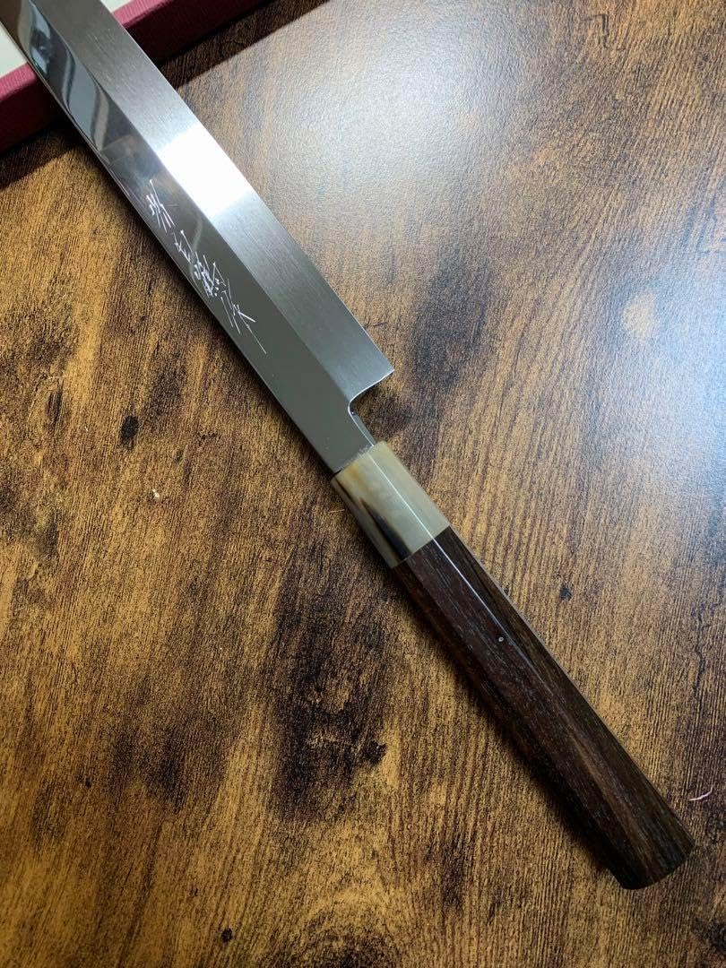 堺刃物 刺身 柳刃 本焼 銀三鋼 包丁 鏡面 9寸 黒檀水牛八角柄 【公式通販】