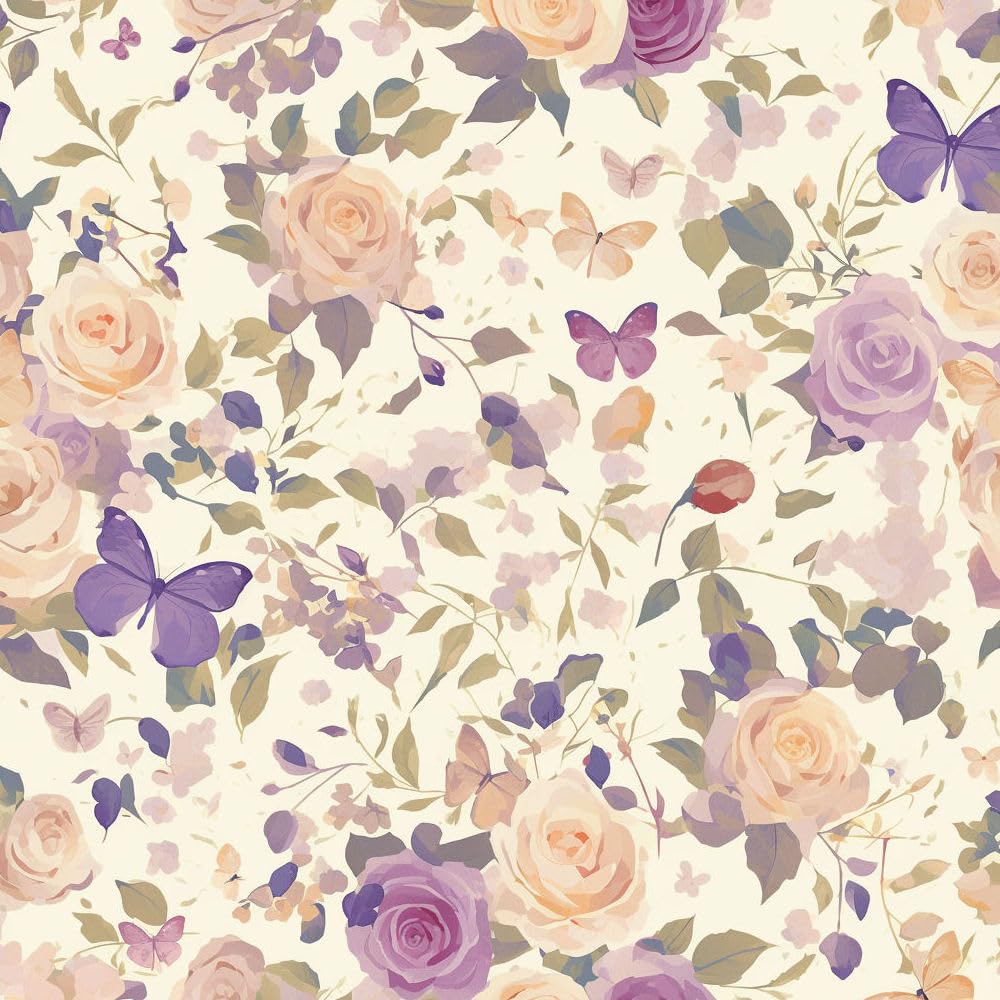 JIAOQSS Removable Wallpaper Boho Roses Floral Stick on Wallpaper Butterfly Orange Blue Yellow Flowers Wall Paper Vinyl Wallpaper Waterproof Renovation Living Room Wall Wallpaper