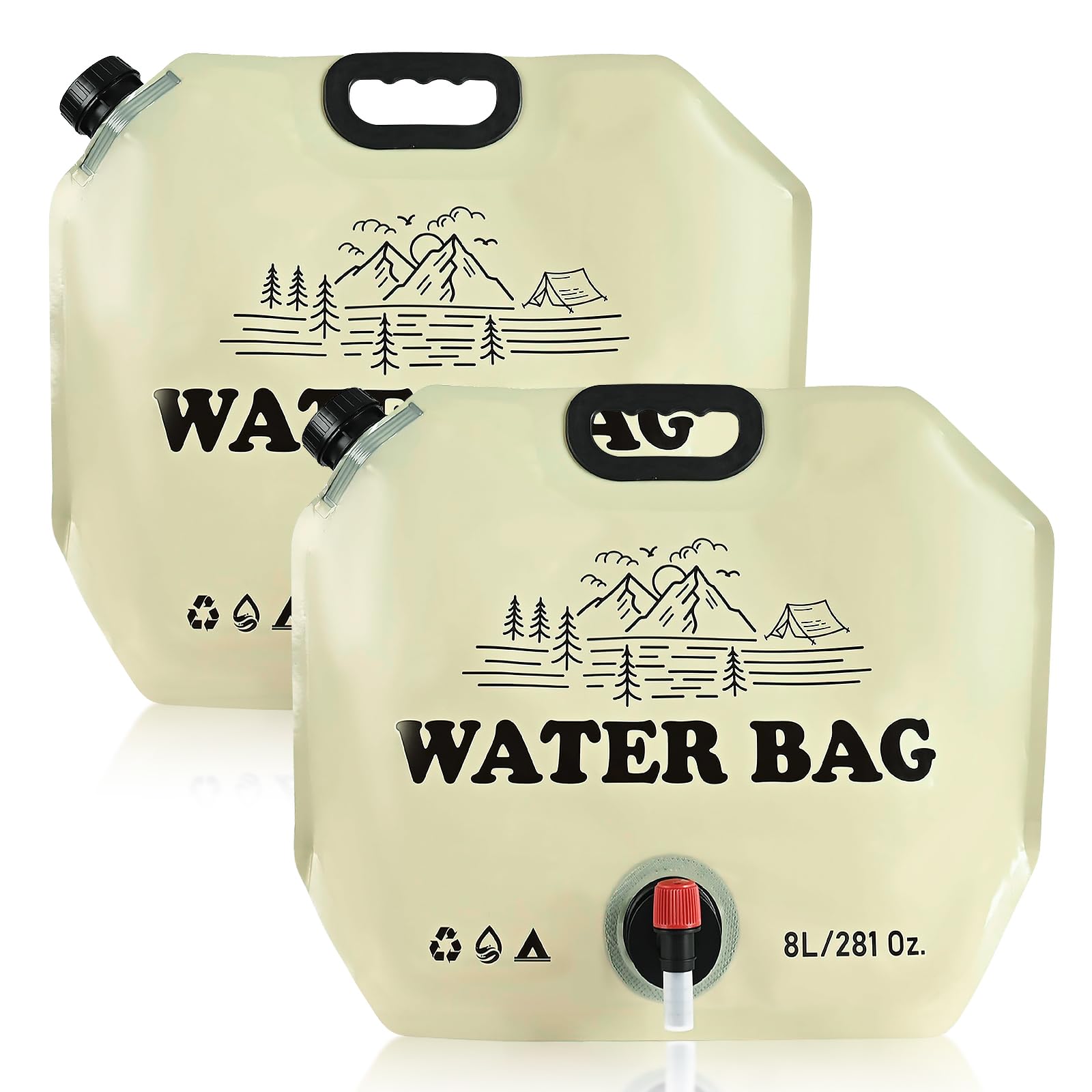 Bakiauli 2 Pack Water Container with Tap, 8L Water Container Collapsible Water Carrier for Hiking, Fishing, Climbing, Travel, BBQ, Picnic