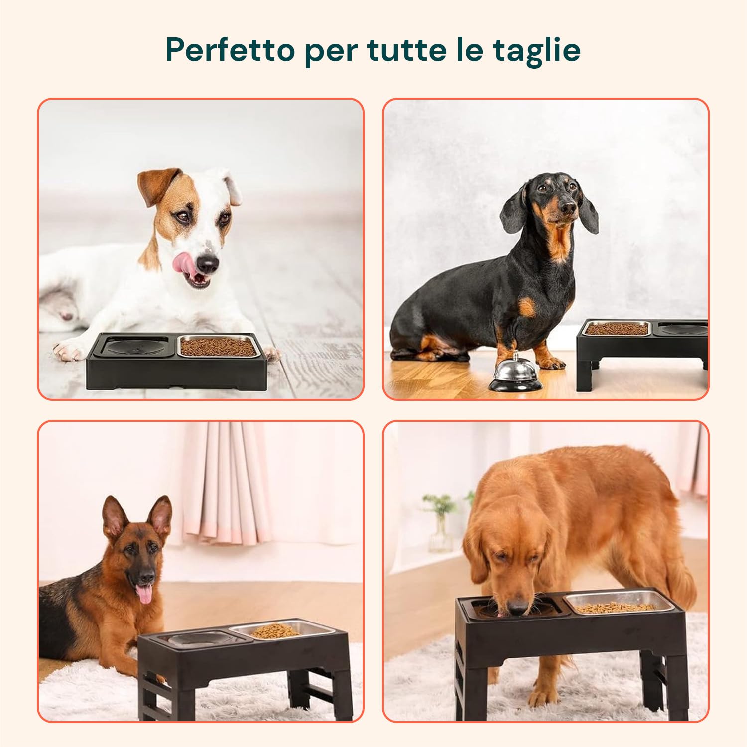 Wintem - Ciotole per Cani In Acciaio Inox e Antigoccia 1,1L con Disco Galleggiante, Rialzate Regolabili in Altezza, Facili da Pulire e Stabili per Uso Quotidiano