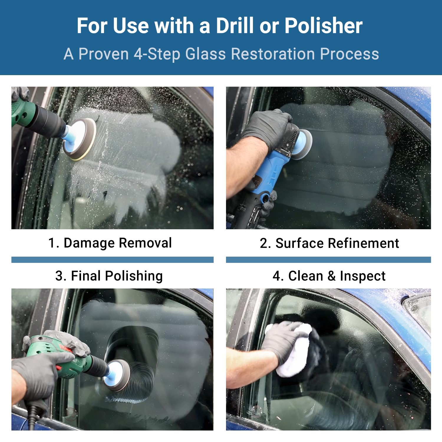 GLASS POLISH DIY 75mm Zestaw Do Usuwania Głębokich Rys Ze Szkła | Skuteczne Usuwanie Głębokich Rys, Zmatowień i Osadów z Wody Za Pomocą Wiertarki Lub Maszyny Polerskiej