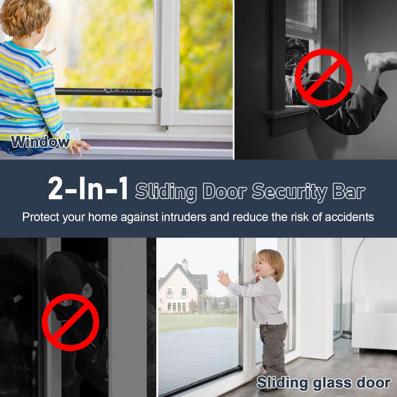 Adjustable Security Bar For Sliding Glass Doors - Heavy Duty Patio Door Lock (16.5-51 Inch, Black, 2-Pack) - View #11