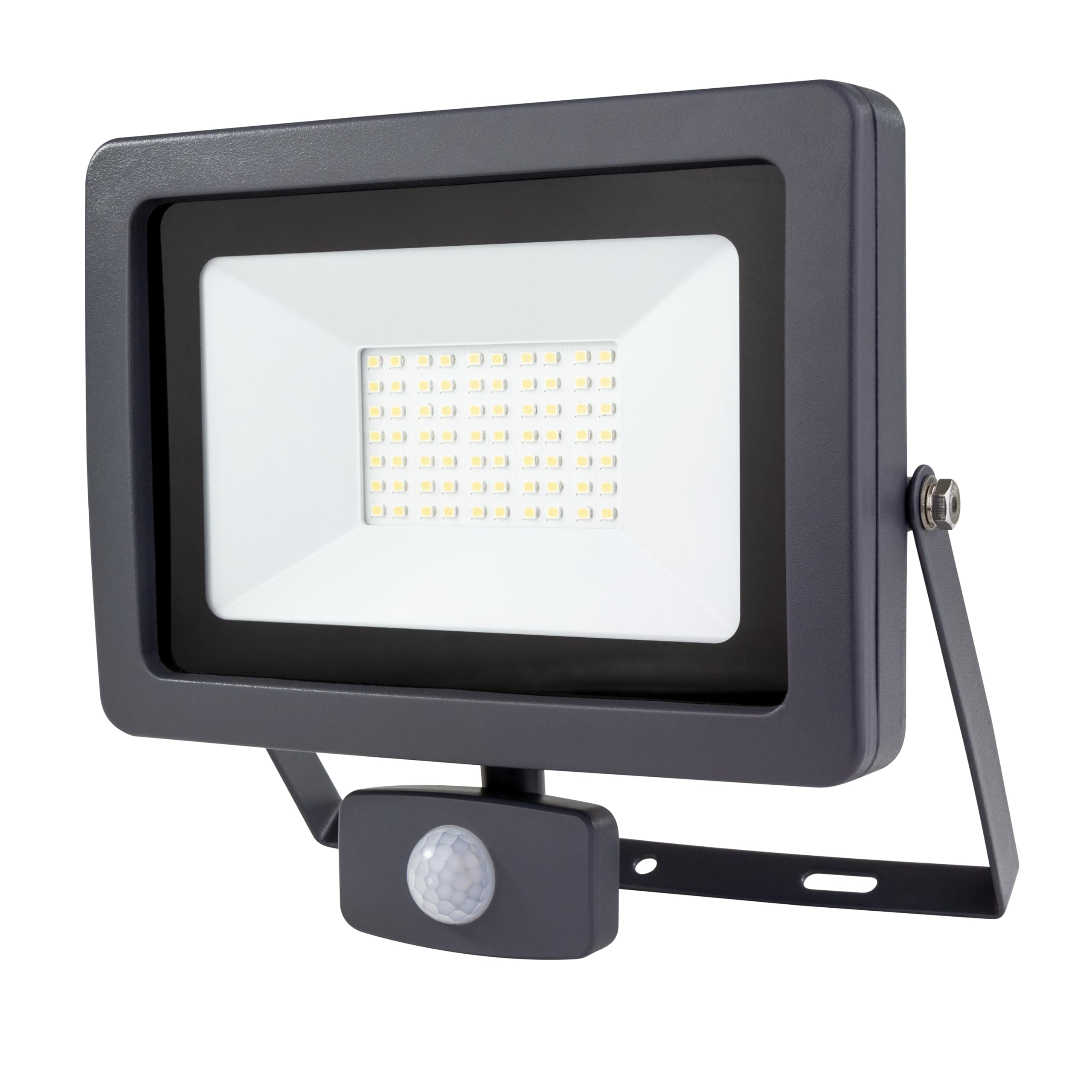REV Aussenlampe FLARE - LED Aussenleuchte mit Bewegungsmelder, IP44, Strahler außen 50W, 4250 Lumen, 6500K, Erfassungswinkel 90° auf 7m, anthrazit