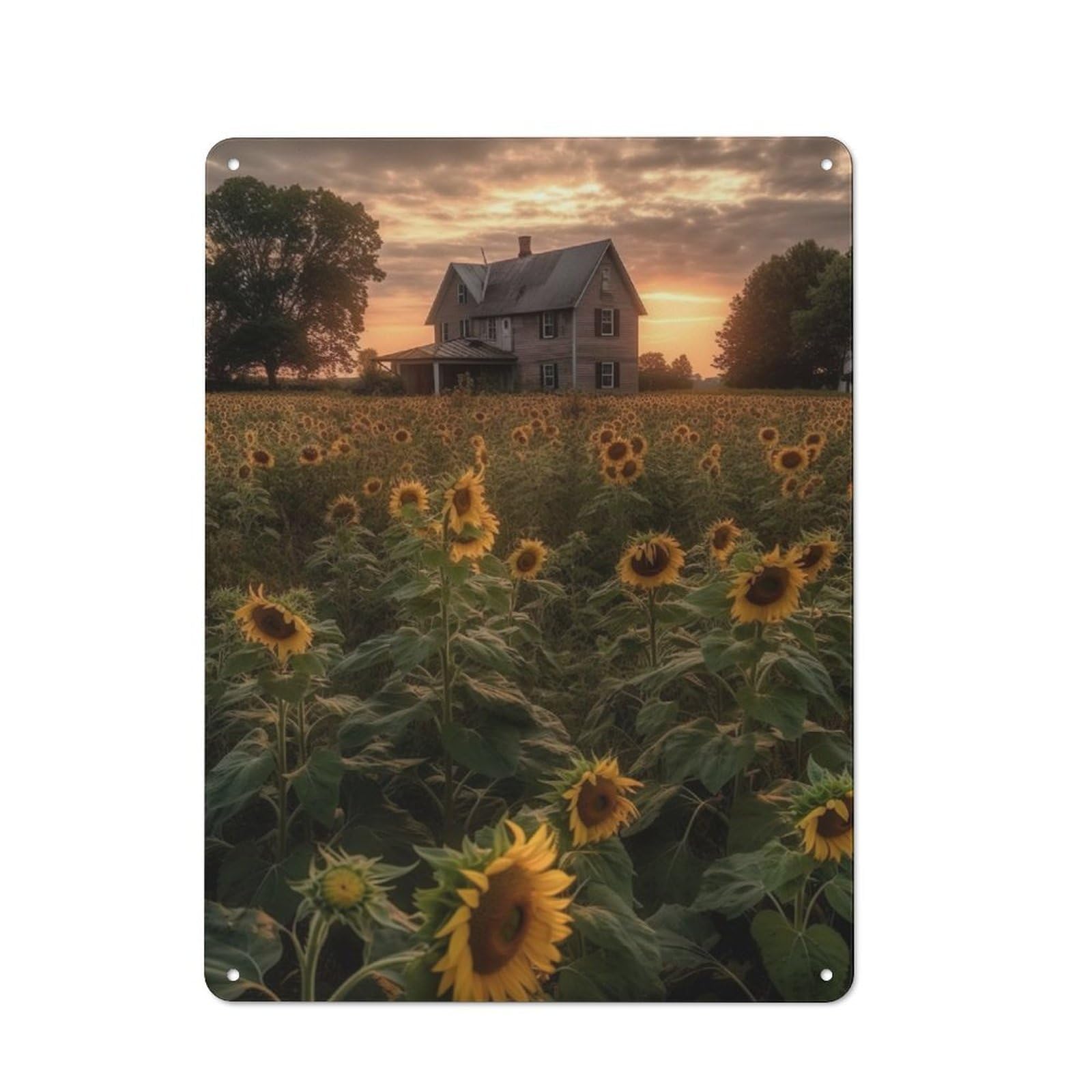 Junmoney Field Of Sunflowers Metal Sign 40X30cm With For Hallway Wall, Vintage Decor, For Garage, Workshop And Man Cave Decoration