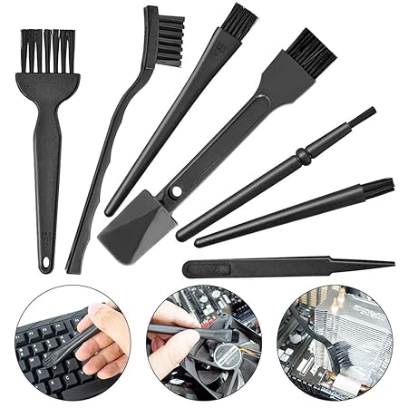 Farraige Small Portable Plastic Handle Nylon Anti Static Brushes Computer Keyboard Cleaning Brush Kit (Black, Set of 7)