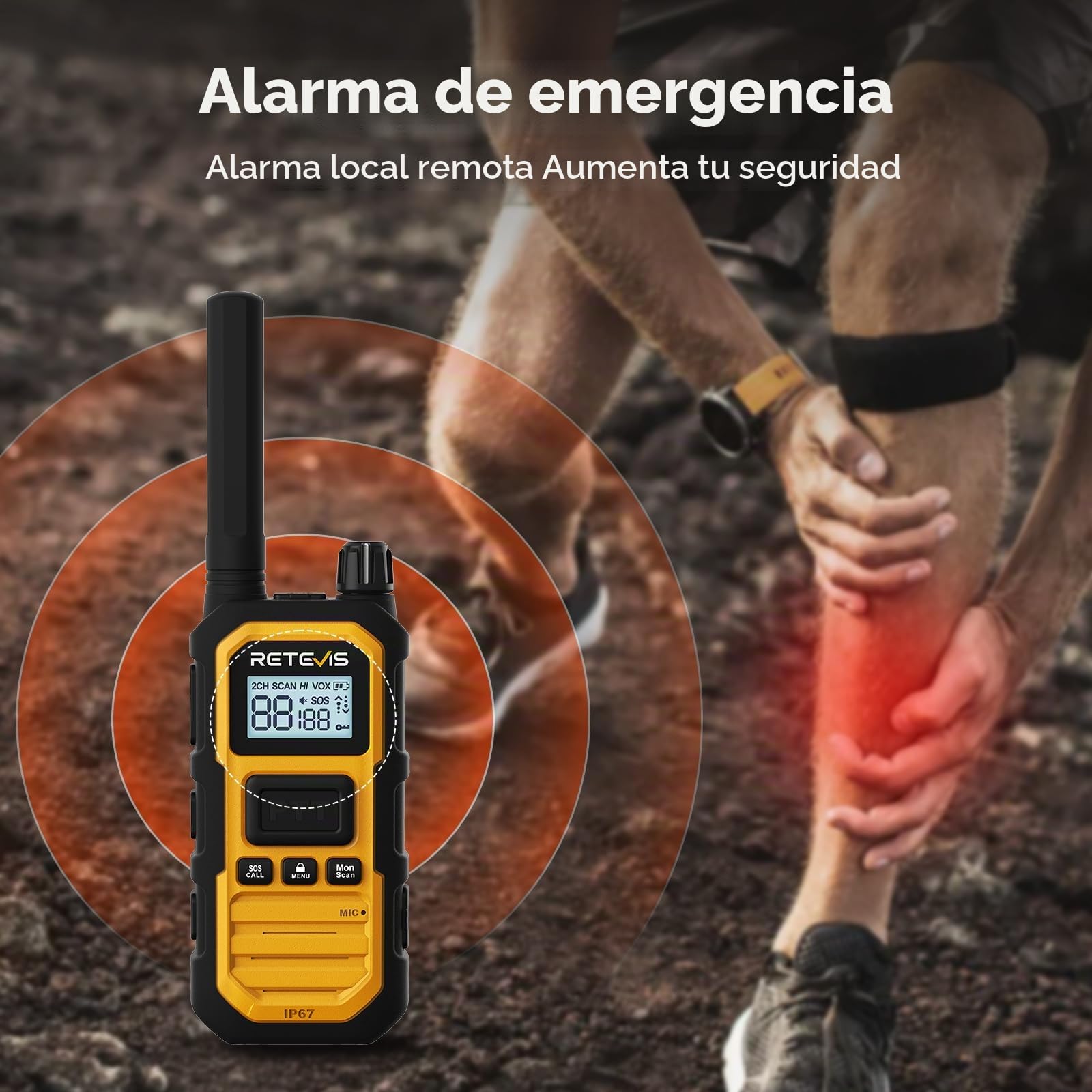 Retevis RB648Plus Radio Bidireccional, Walkie Talkies de Largo Alcance | Impermeable IP67 Walkie Talkie Profesional, 2000 mAh, Dual PTT, Alarma de Emergencia Entornos Hostiles (4 Piezas, Amarillo)