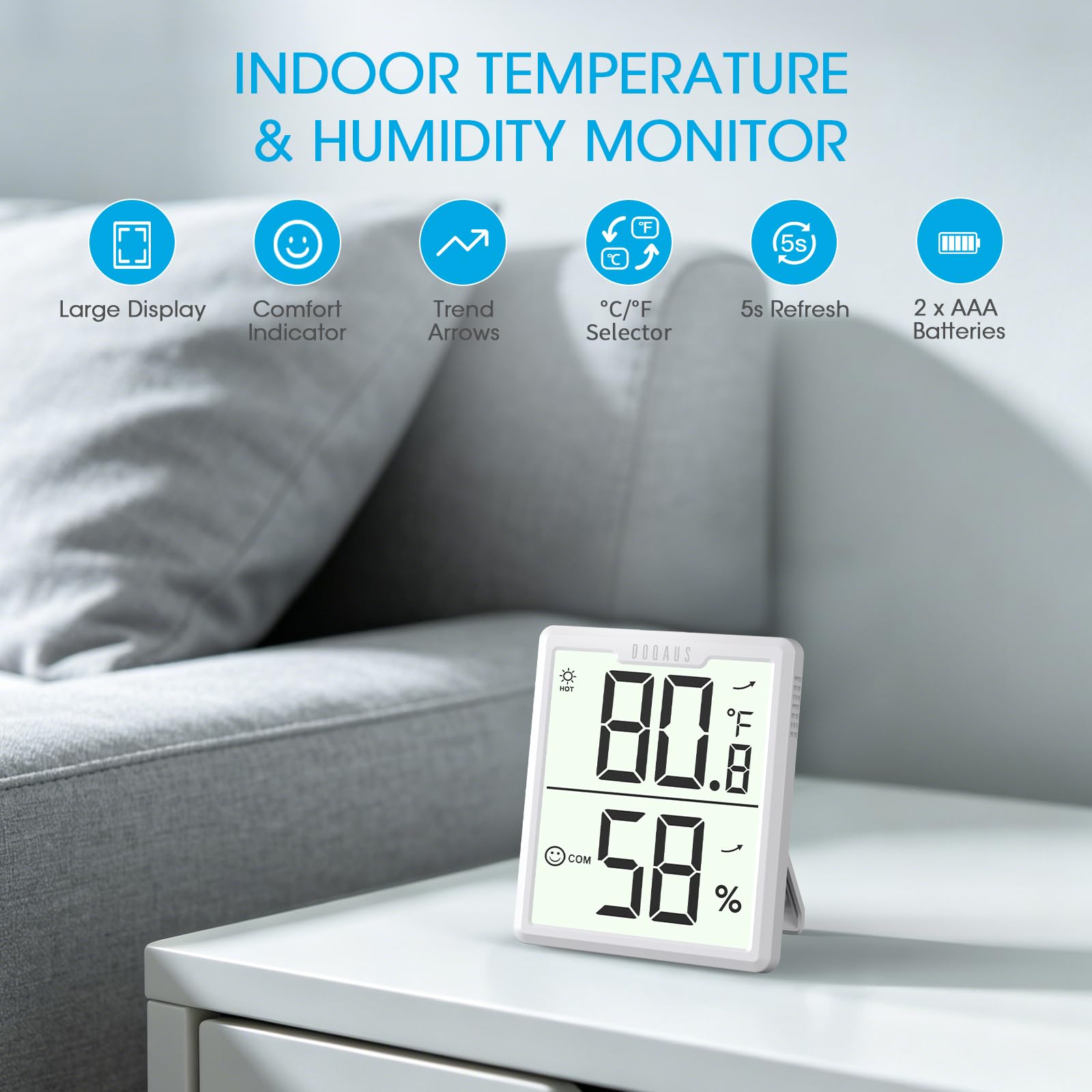 DOQAUS Paquete de 3 termómetros de habitación higrómetro digital de humedad grande con monitor de temperatura y humedad