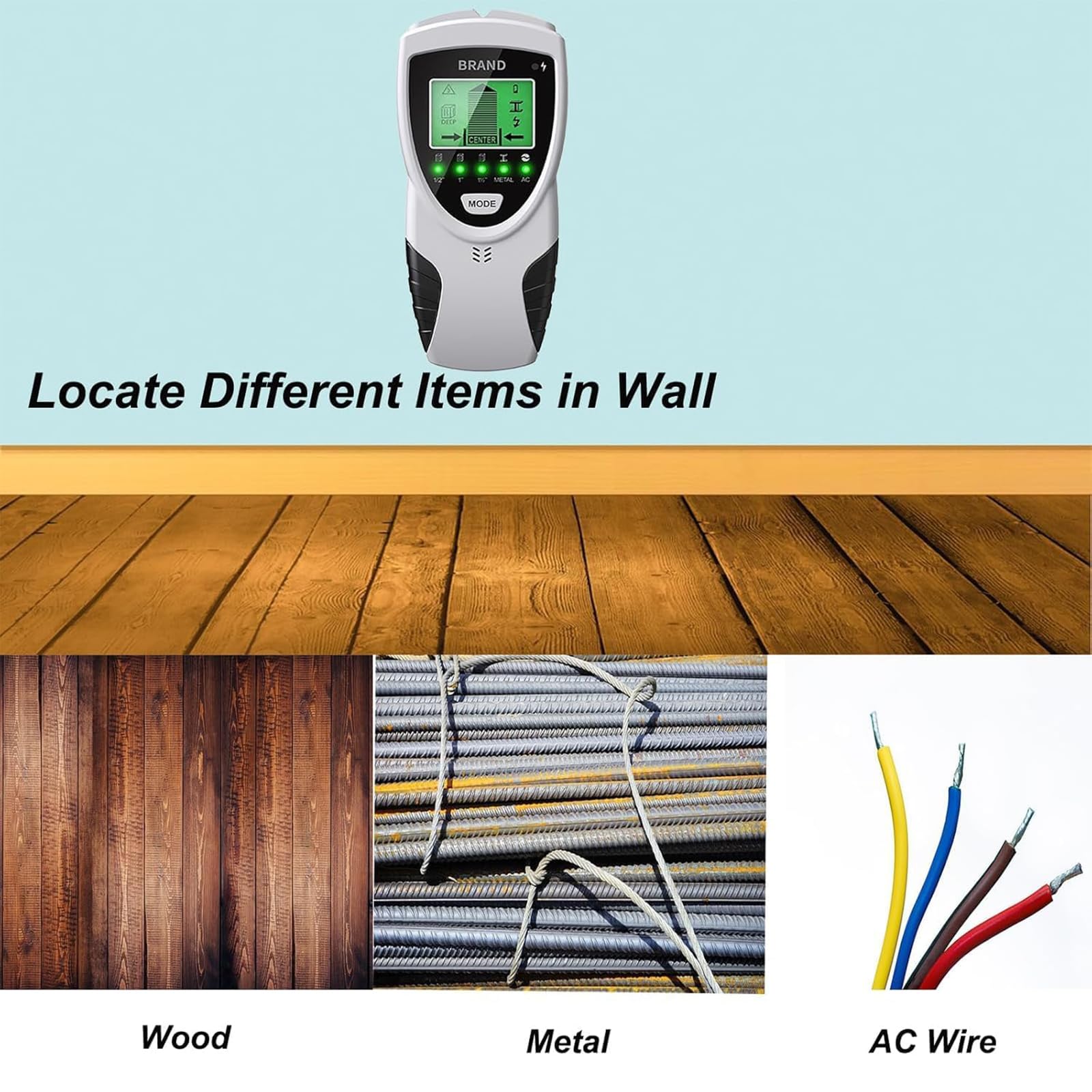 Escáner de pared, buscador de cables con pantalla LCD, 5 modos, detecta con precisión alambre de CA de madera, alarma de audio, para mejoras del hogar