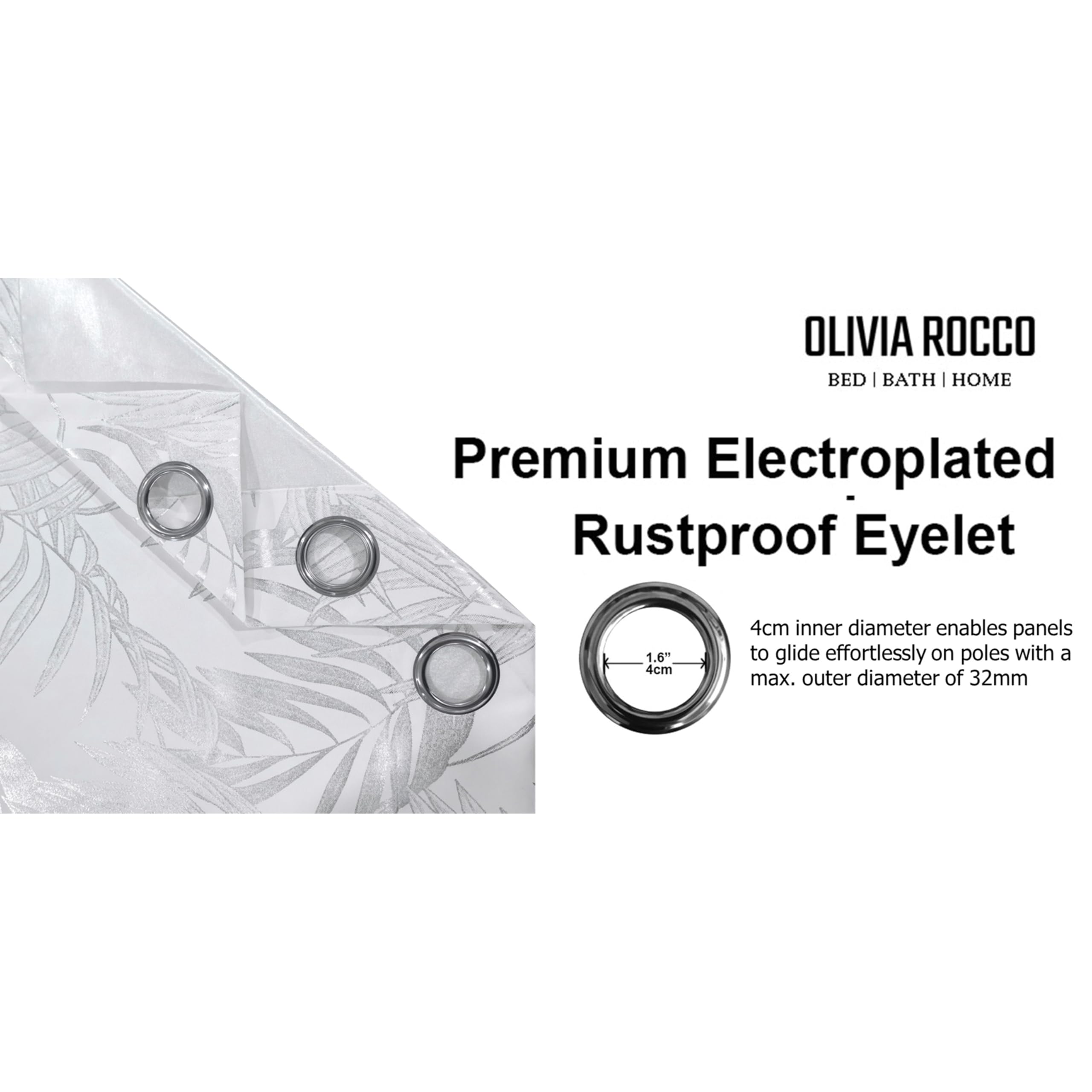 Olivia Rocco Leaf Sparkle Curtains Super Soft Thermal Insulated Ring Top Eyelet Curtain for Living Room Bedroom Drapes Window Black 2 Panels Home Decoration - Image 3