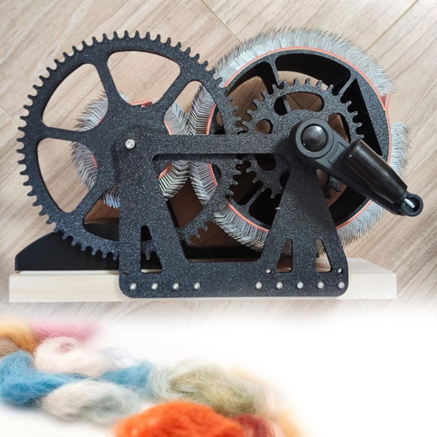 Your DIY Fiber Studio Essential!Manual Wool Combing & Color Blending Machine,Hand Crank Carder Creates Custom Blends for Felting,Spinning & Textile Arts Black