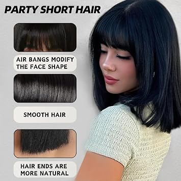 Black Bob Wig For Women,Straight Black Wigs With Bangs, Short Hair Bobs For Cosplay, Parties, And Halloween Shoulder Length