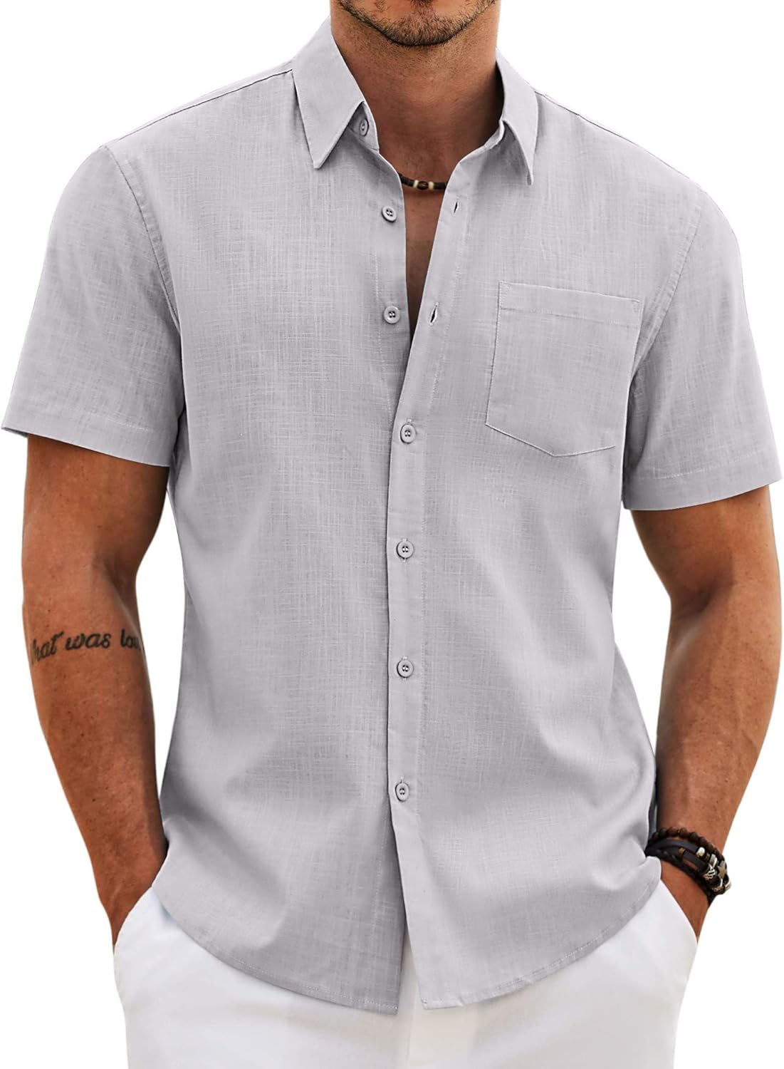 COOFANDY Men's Button Down Short Sleeve Shirt Casual Cotton Summer Beach Wedding Linen Shirts with Pocket