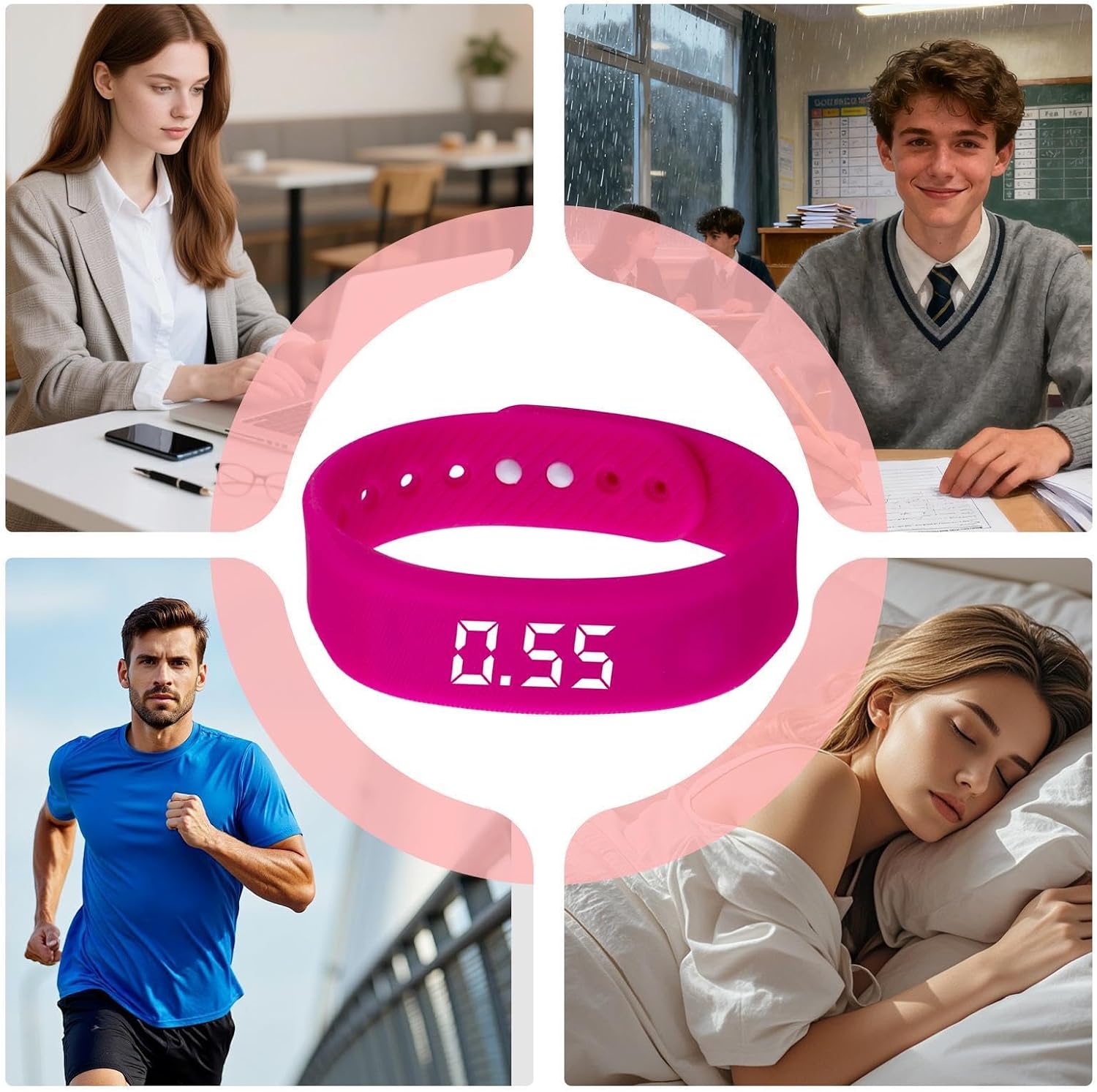 Heavy Sleepers Alarm Bracelet, Silent Alarm Wristband, 14-23cm Modern Comfortable Wear, Vibrating Reminder Tool, Practical -Up Accessory for Efficient Time Tracking and Silent Alerting Needs