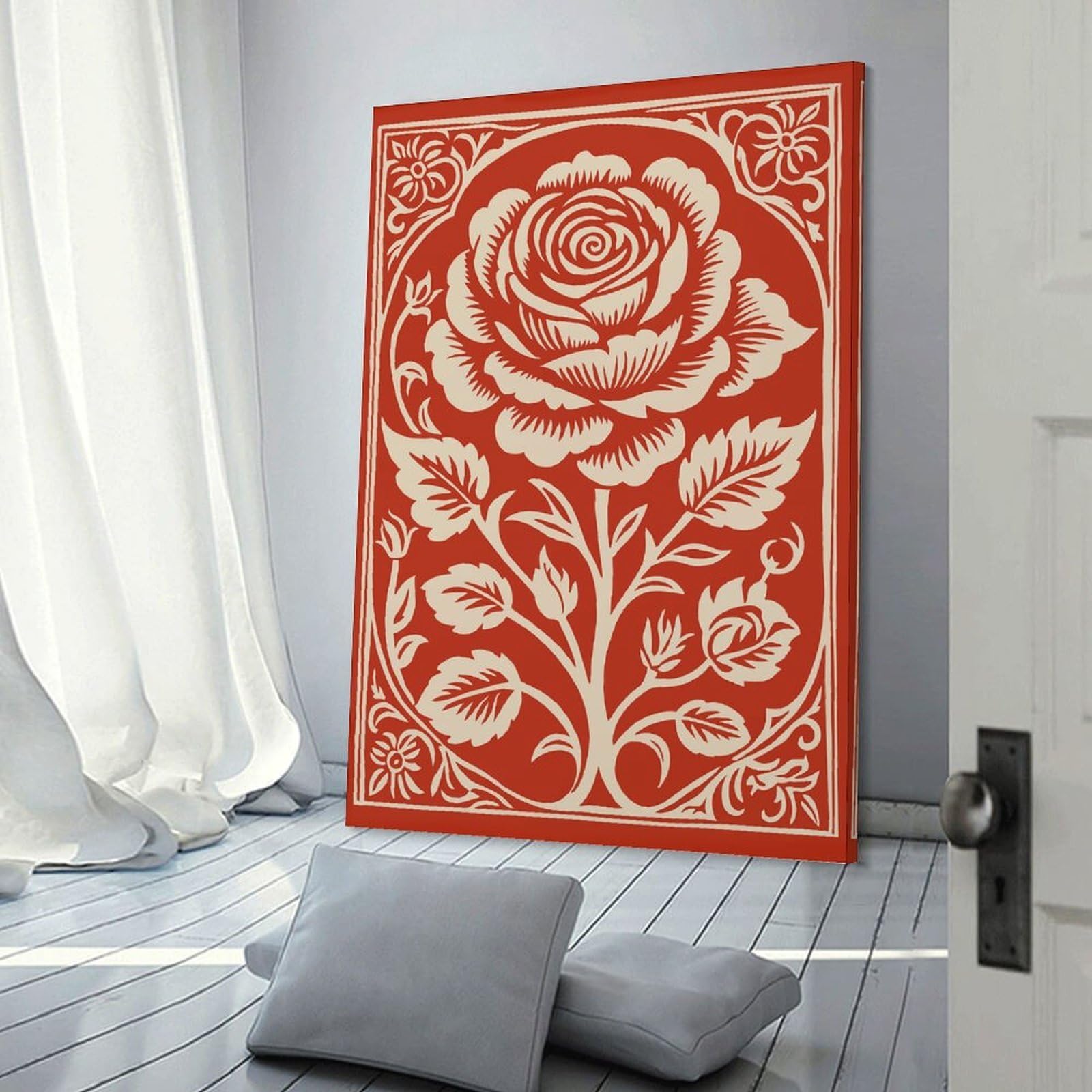Junmoney Ornate Rose Illustration Canvas Wall Art, 12x18inch(30x45cm), for Entrance Walls, Hall Decor Or Foyers, Wall Decor to Refresh Empty Corners