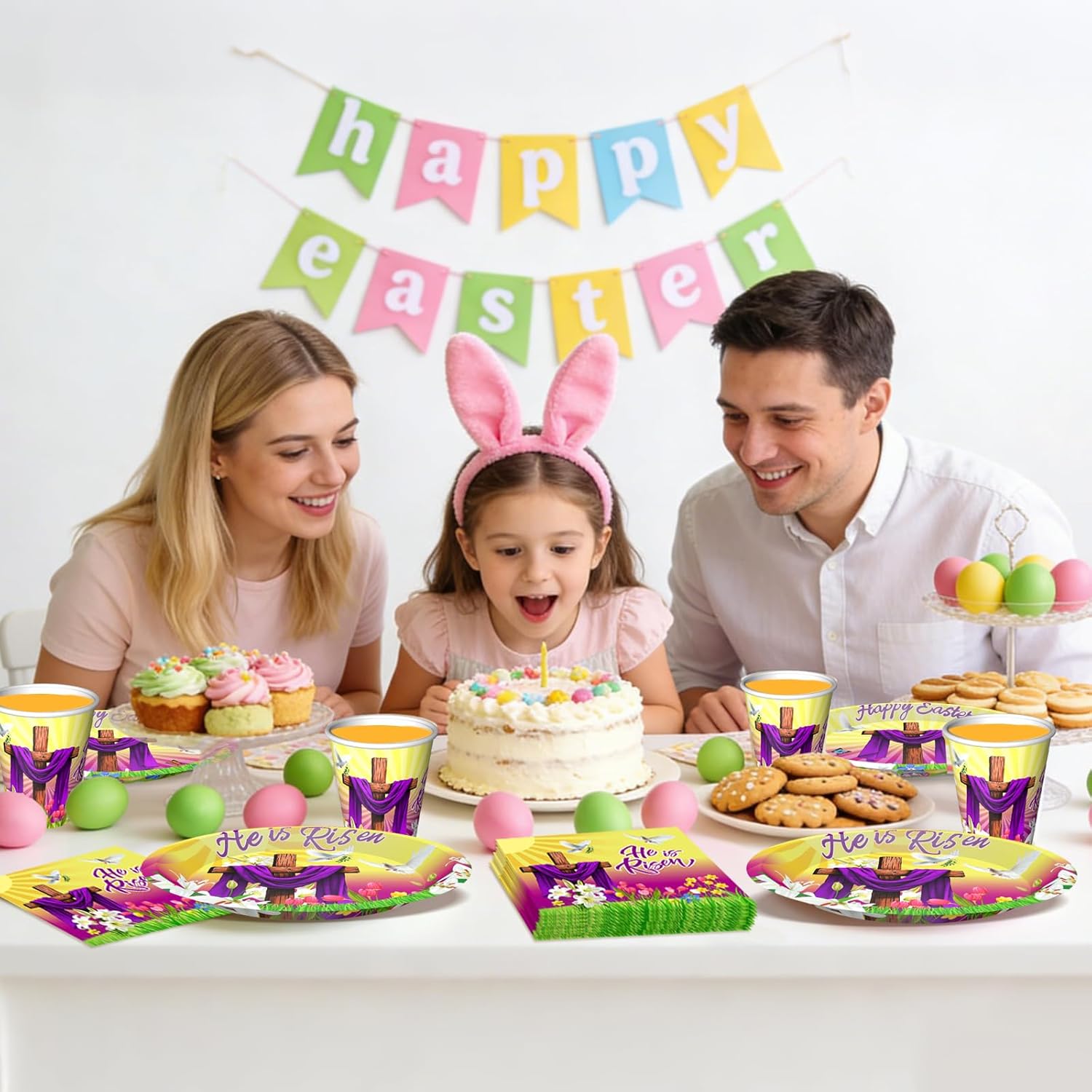 He is Risen Party Plates Supplies Tableware with Easter Jesus Paper Plates Napkins Cups Forks for Religion Christ Easter Party Decorations, Serves 24