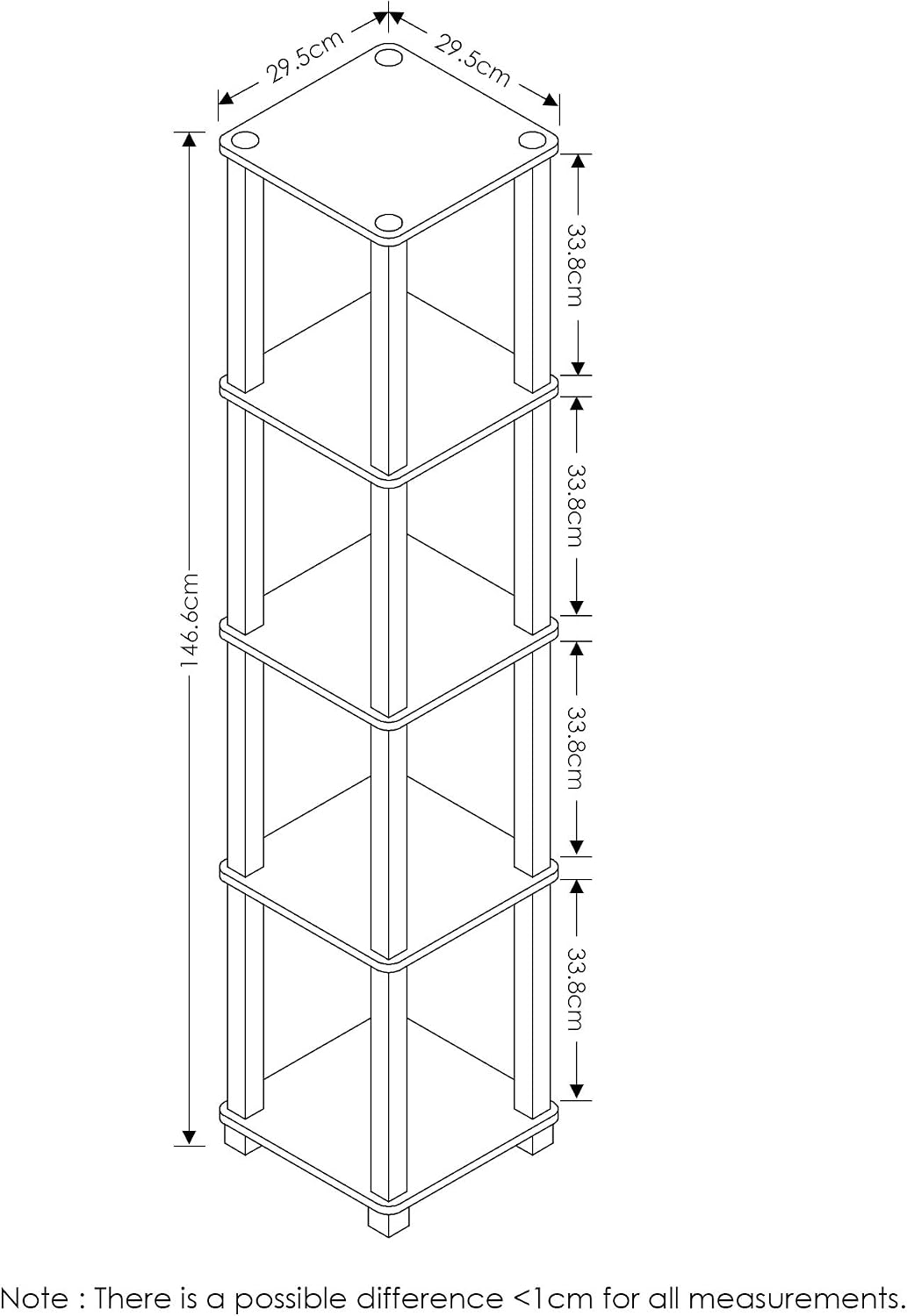 FURINNO Turn-S-Tube 5-Tier Corner Square Rack Display Shelf, French Oak Grey/Black