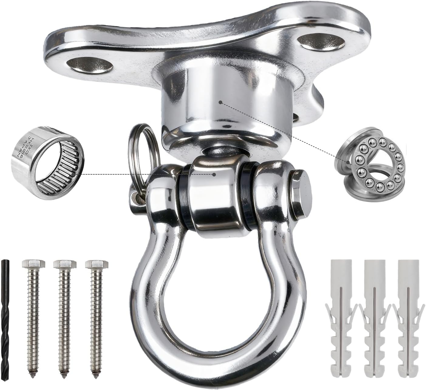 Helffer Heavy Duty Stainless Steel Swing Hanger - 1500 LB Capacity 360°+180° Swivel Swing Hook with Smooth Bearings, for Swing Set, Porch Swing, Hammock Chair, Aerial Yoga, Punching Bag