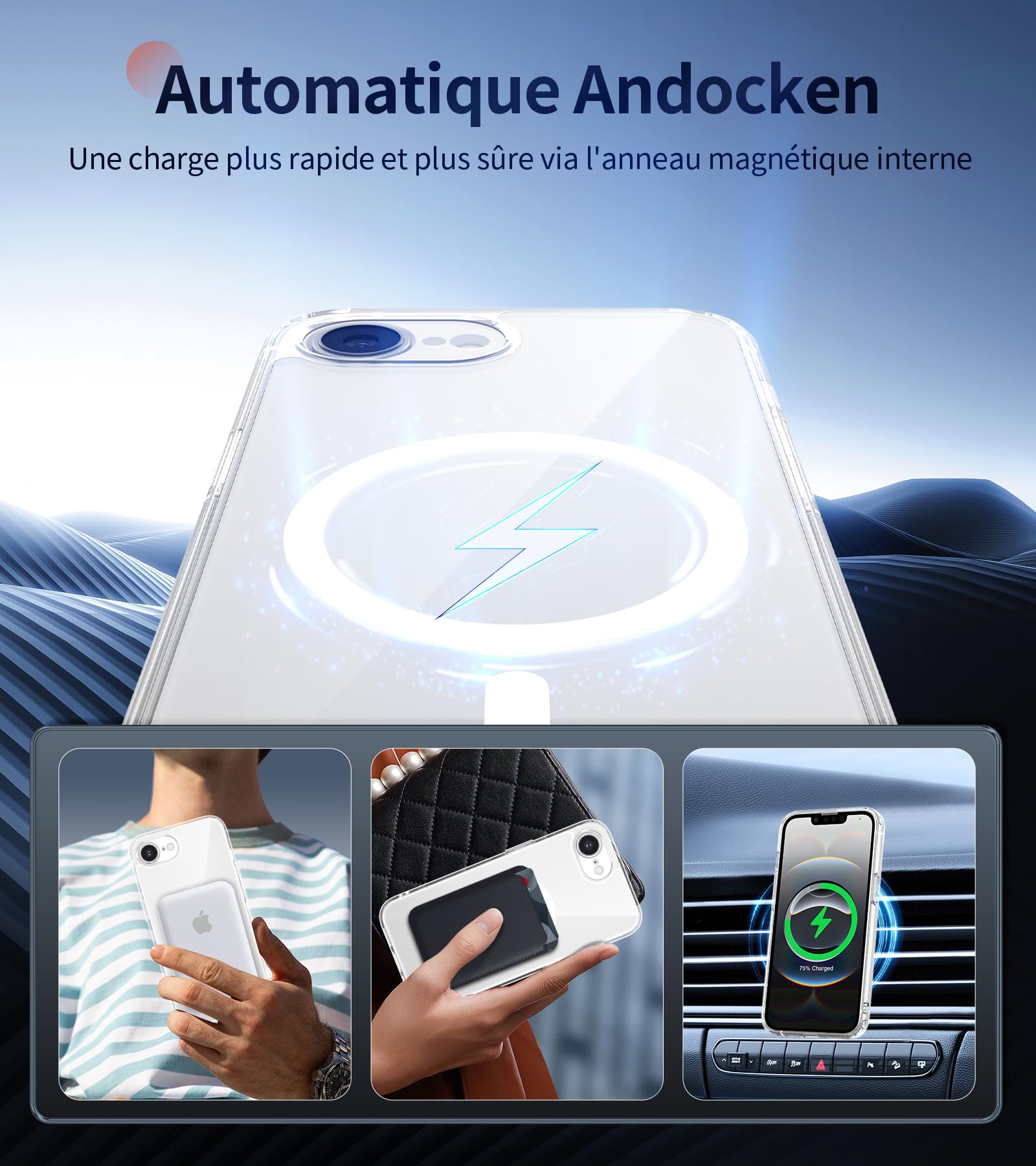 FLLAO Cover Magnetica per iPhone 16e Custodia e 2 Pellicole in Vetro Temperato, Cover iPhone 16e Compatibile con Magsafe, Traslucida Opaca Posteriore Sottile Antiurto Protettiva Case, Trasparente