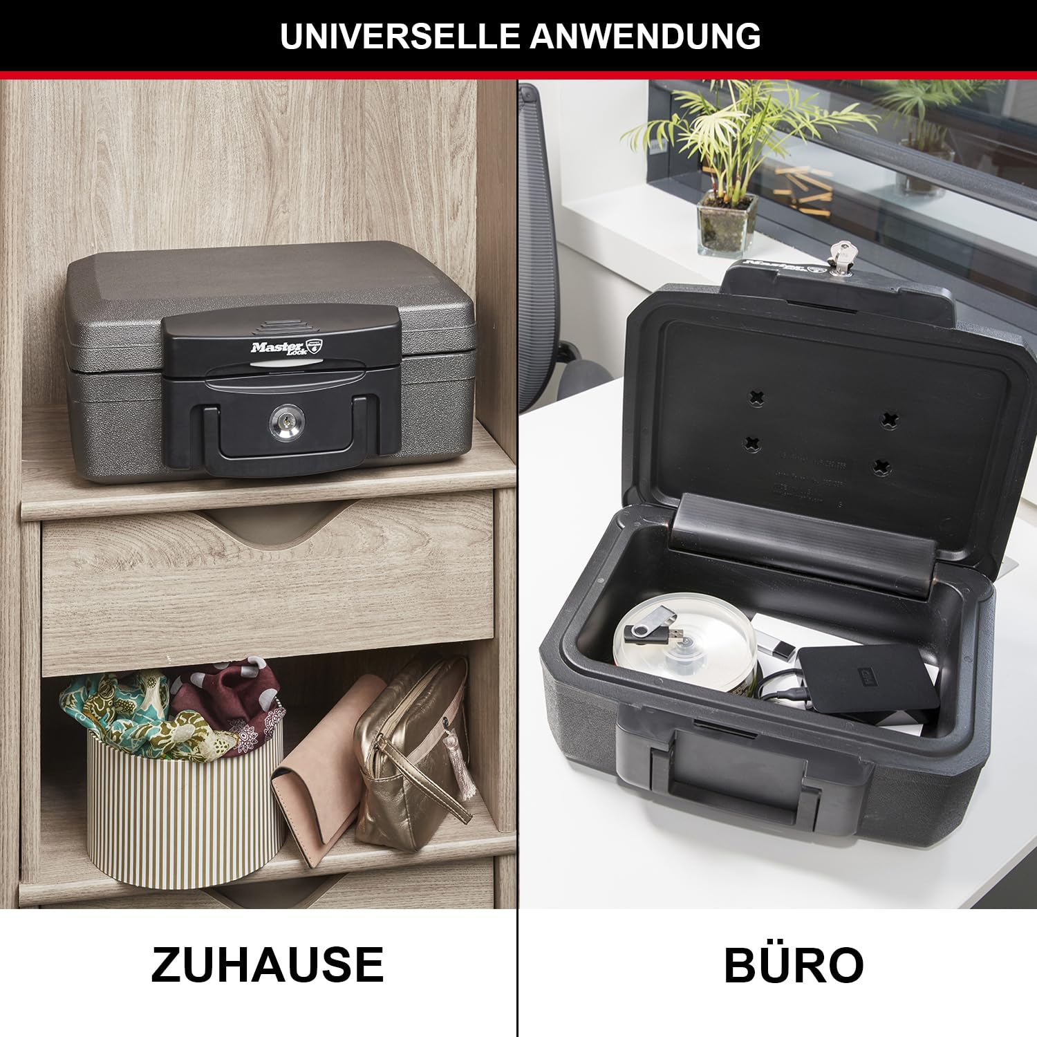 Master Lock Tresor Feuerfest und Wasserdicht mit Schlüssel, Dreifacher Schutz - Flug, Feuer und Flut, 4.9L, 15.6 x 36.2 x 33 cm