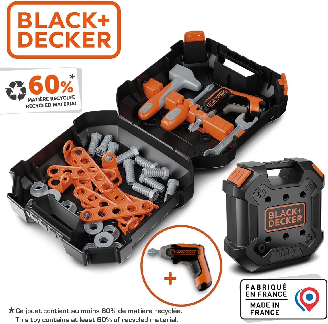 Smoby - Black+Decker - DIY Suitcase - Imitation Toy - 35 Accessories - Easy to Carry - From 3 Years - Made in France