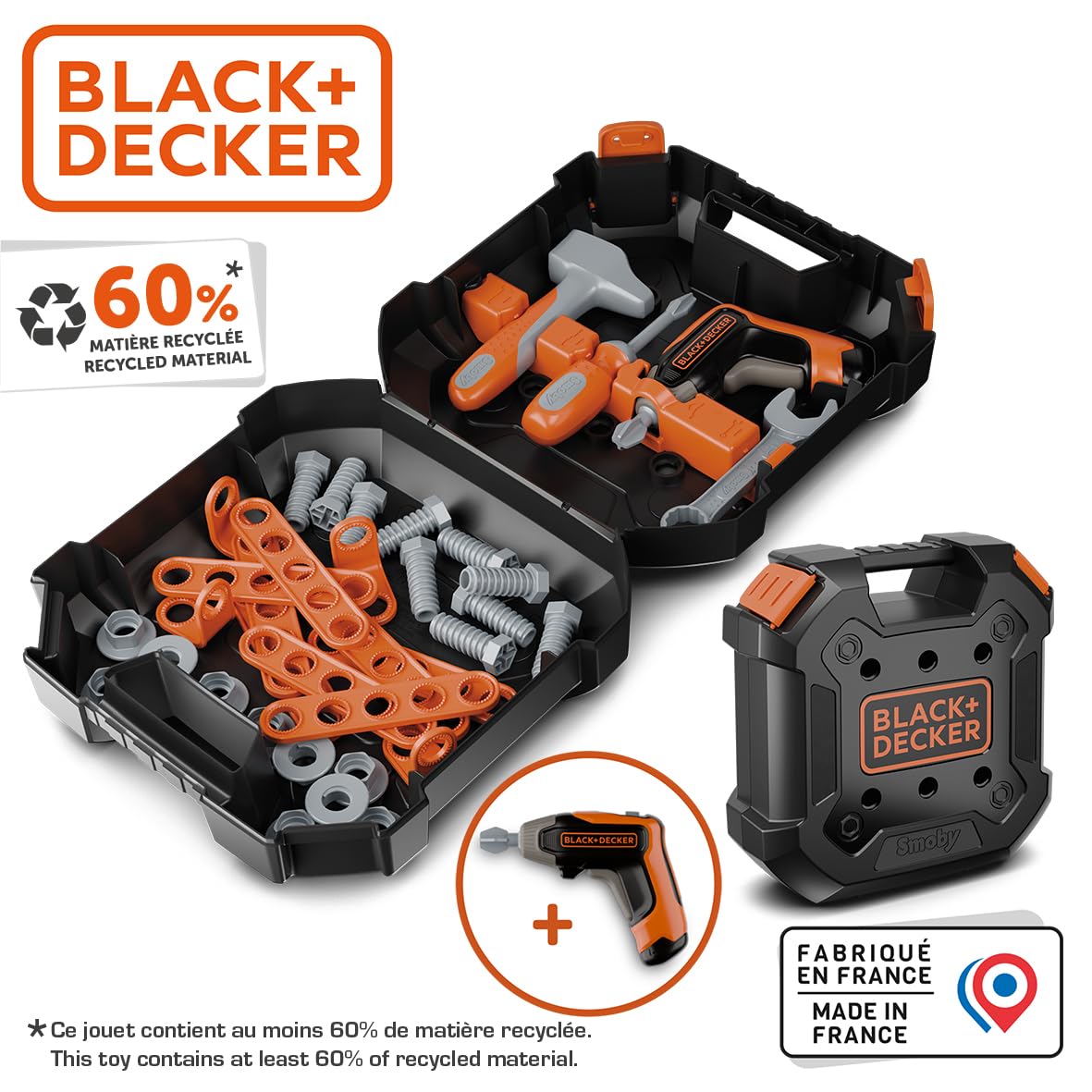 Smoby - Black+Decker - Mallette Bricolo - Jouet d'Imitation - 35 Accessoires - Pratique à Transporter - A Partir de 3 Ans - Fabrication Française