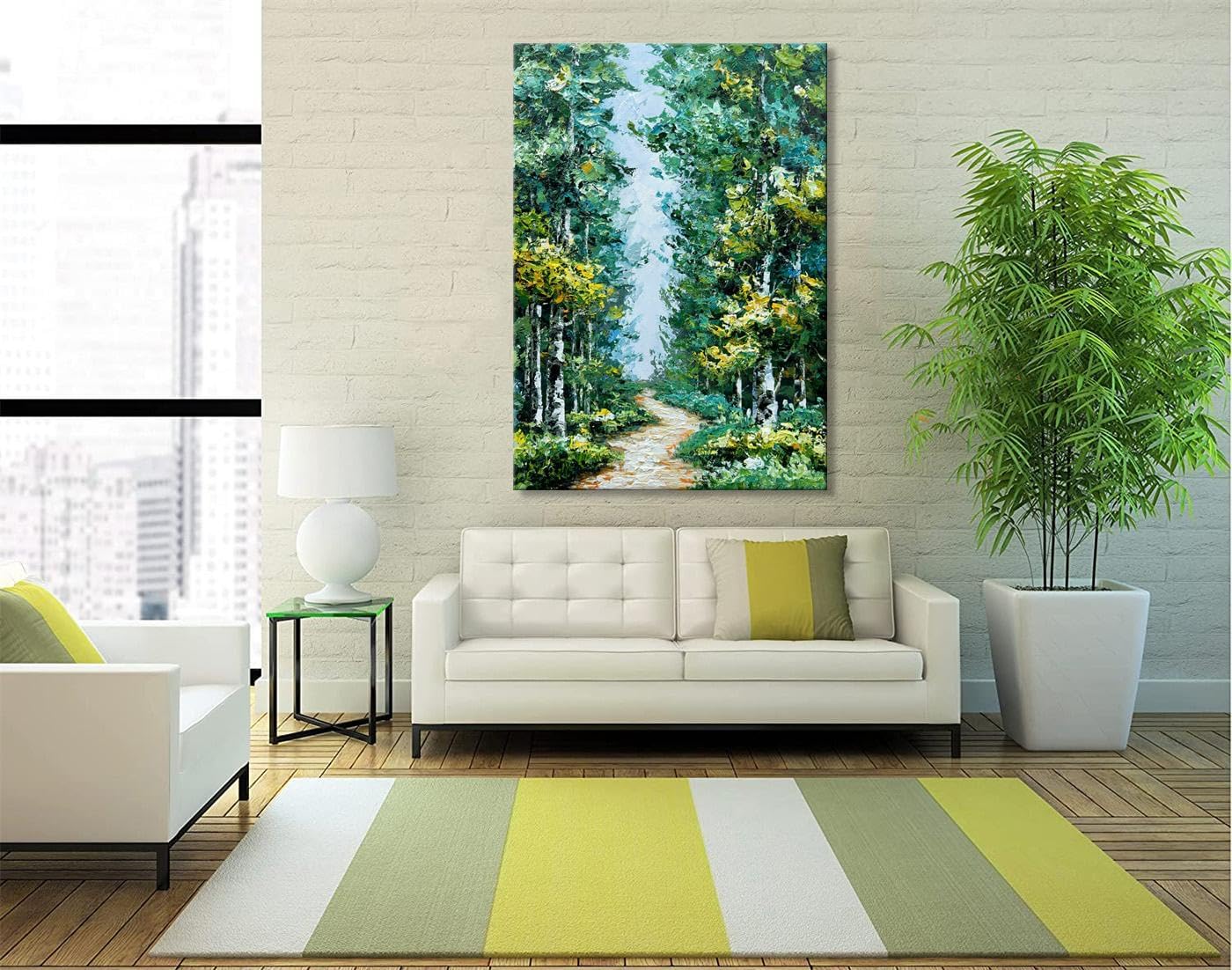 Alenoss Hand Painted Oil Painting on Canvas, Abstract Forest Landscape Painting, 28x40 inches, Green Artwork for Living Room Bedroom