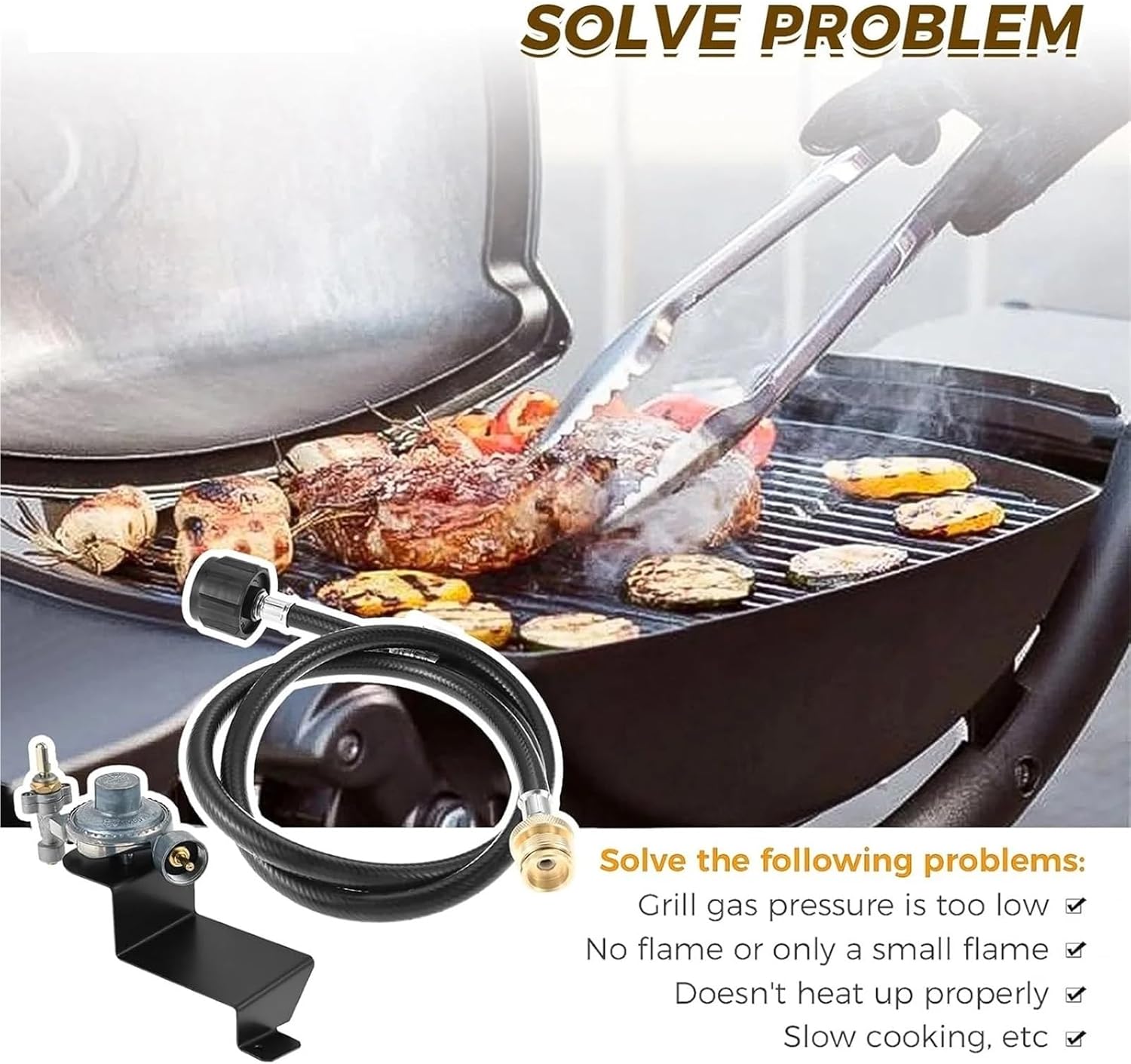 80477 Gas Grill Valve Regulator with 4FT Propane Hose for Weber Q100 Q120 Series 516002 516501 386001 386002 Grill Regulator