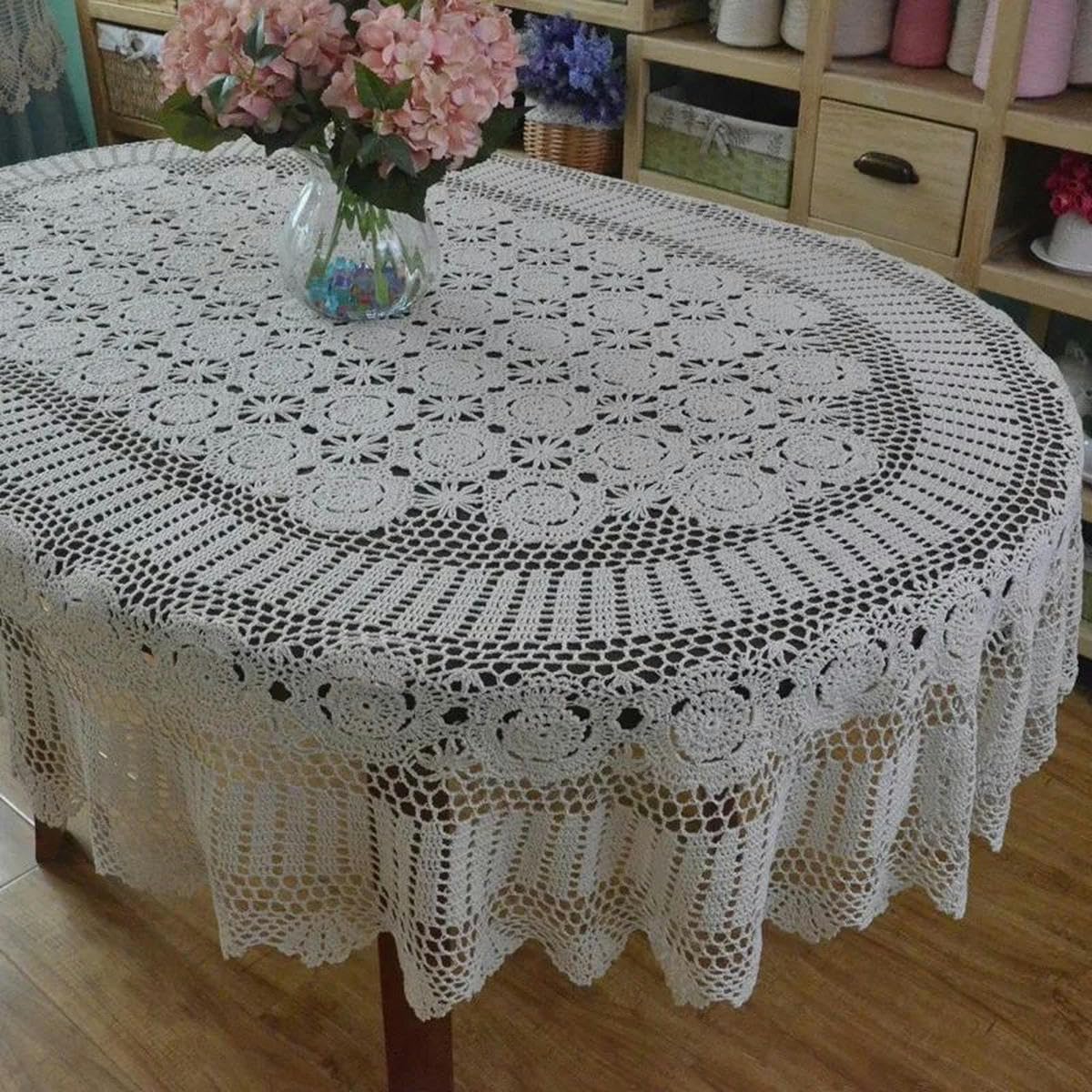 Tovaglia ovale fatta a mano all'uncinetto, in pizzo di cotone bianco, extra lunga, 110 x 160 cm, perfetta per sala da pranzo, elegante decorazione per la casa ed elegante