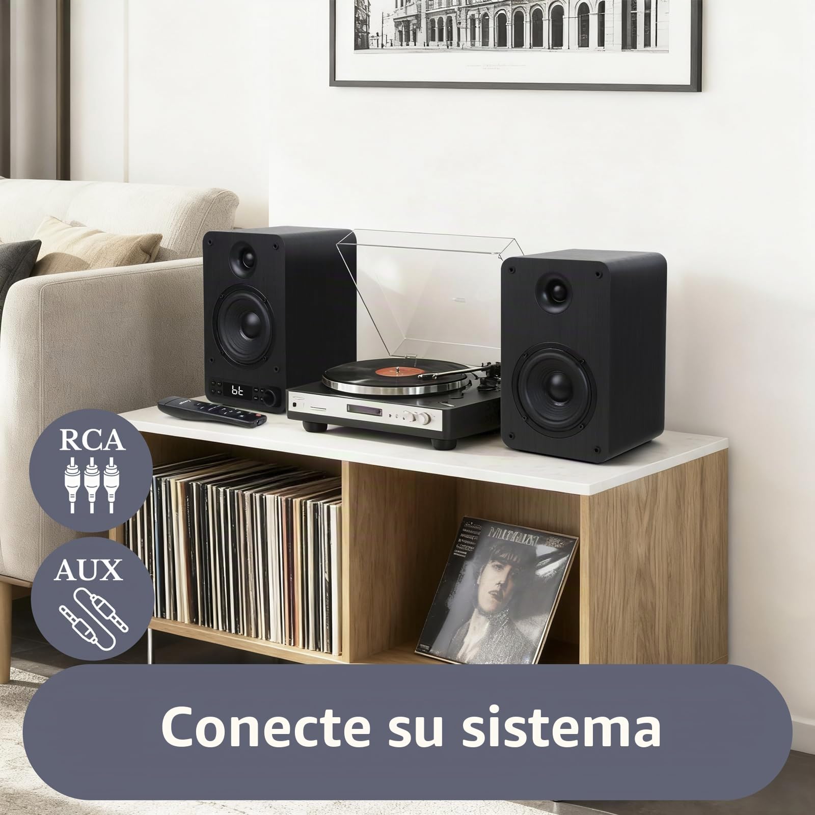 LEMEGA Core X1 - Altavoces de estantería – Par activo de 40 W con transmisión Bluetooth, altavoces HDMI ARC para TV, entradas ópticas/USB/AUX/RCA, pantalla LED completa, control de graves y agudos