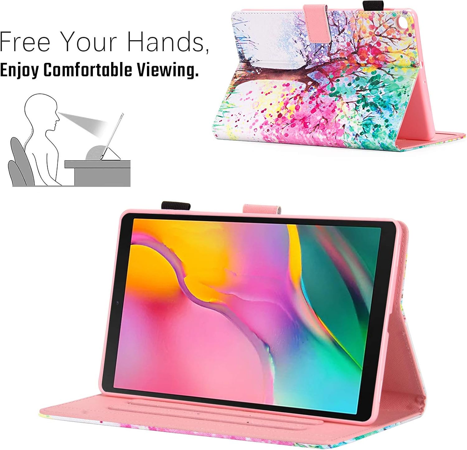 Cover for Samsung Galaxy Tab A 10.1 2019 SM-T510, Dteck Slim Fit Multi-Angle Folio Leather Stand Smart Shell Protective Case for Samsung Galaxy Tab A 10.1 Tablet 2019, Colorful Tree