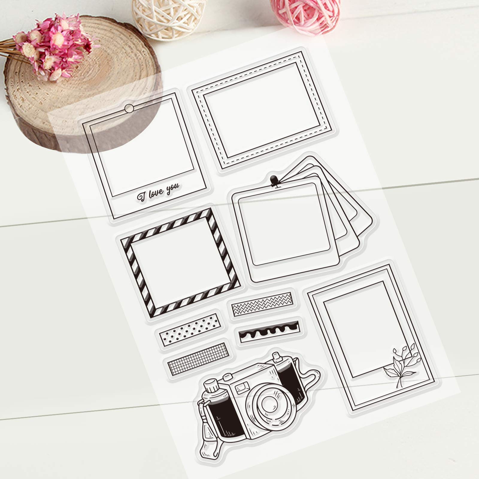 GLOBLELAND Paesaggio Timbri trasparenti per fai da te Scrapbooking Decor Porta Finestra Bicicletta Albero Casella di posta Scena Silicone trasparente Francobolli per fare carte Album di foto Decor