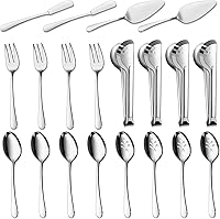 Vista 1 de BEWOS Serving Utensils, 20-Piece Large Serving set, Serving Spoons, Slotted Spoons, Serving Tongs & Forks, Cake Server, Butter Knife, Stainless