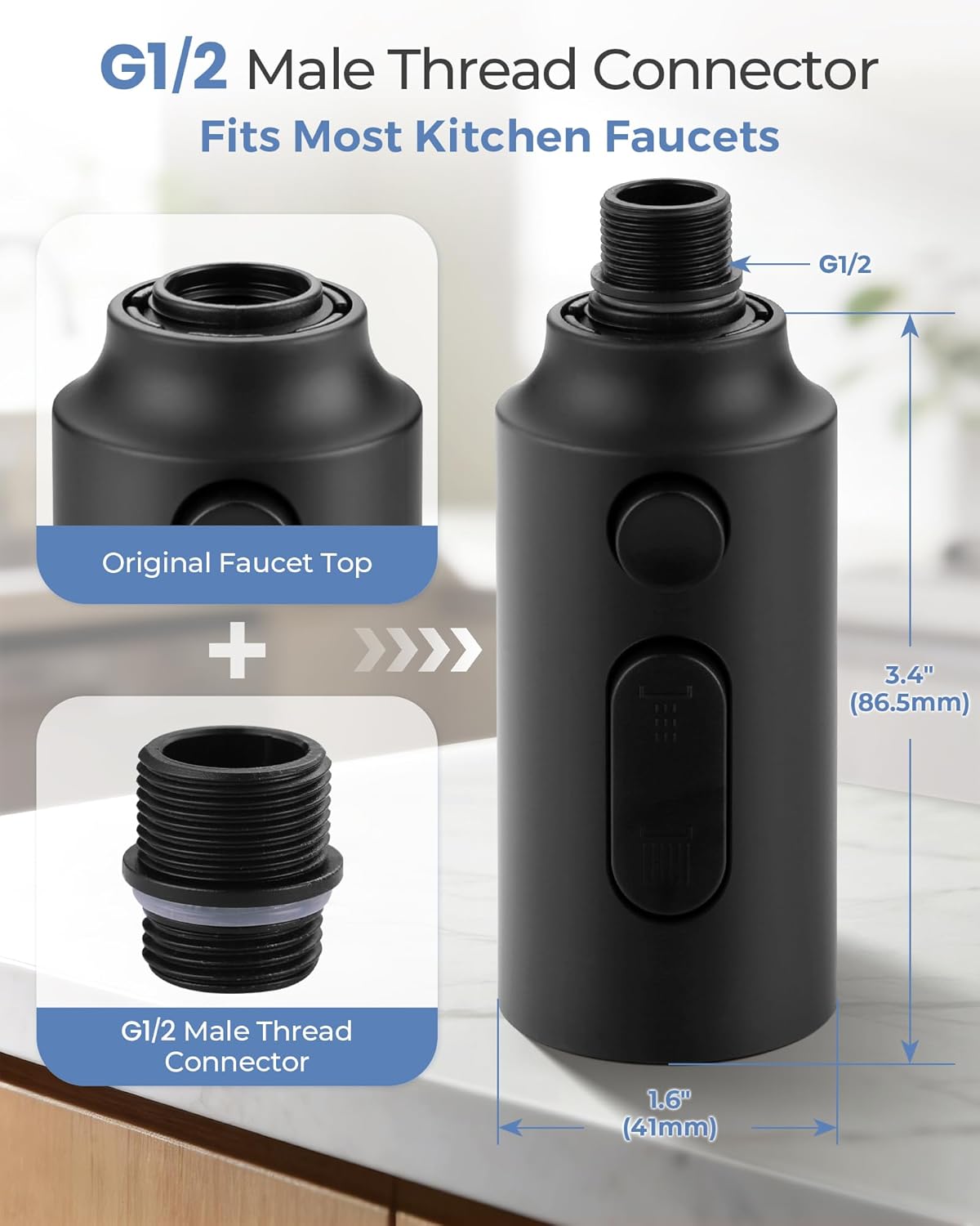 Pull Down Faucet Sprayer Head Replacement, Black 3 Function Pull Out Spray Head Nozzle with 9 Adapters for Kitchen Sink Faucet, American Standard for Moen Kohler Delta G1/2 Male Connector