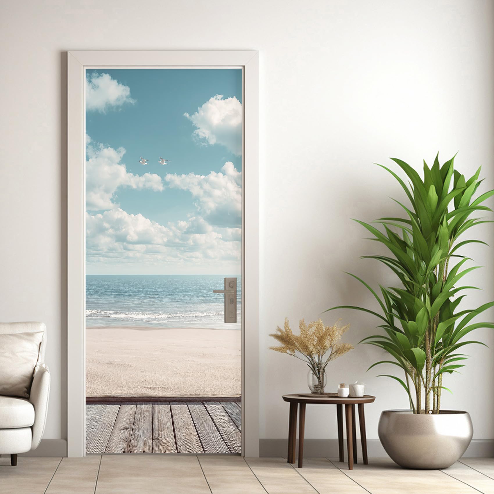 Strand Türtapete Selbstklebend 100x200, 3D Meer Landschaft Türbilder Türfolie Türposter Türaufkleber Selbstklebende PVC, Türdeko Strand,(ST0010)