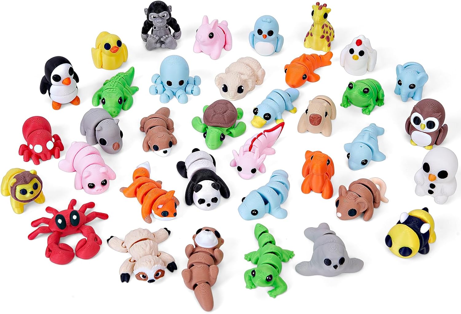 36PCS Mini 3D Printed Animal Figurines Set, Mini Animals Articulated Flexible Fidget Toys, Cute Desk Pets Decor for Party Favors, Classroom Rewards, Graduation Party Favors
