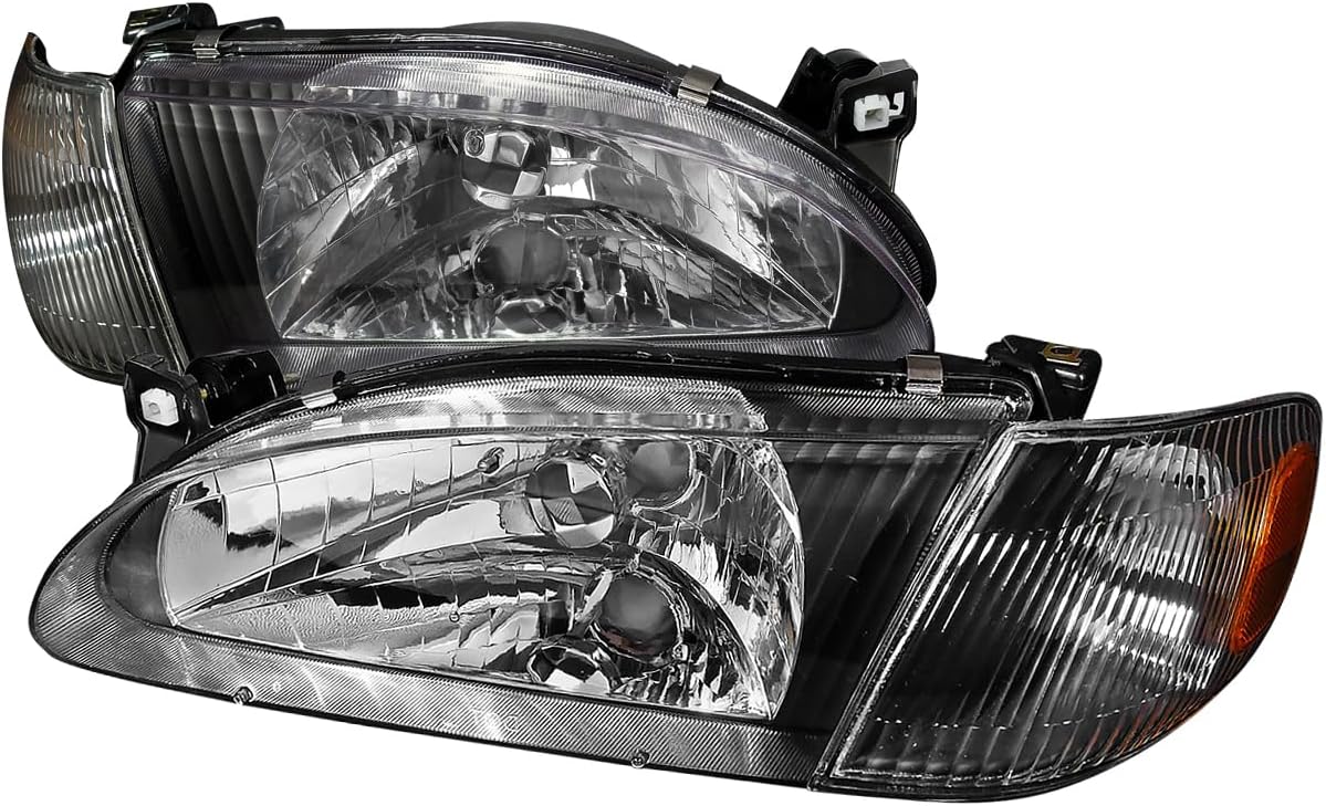 Factory Style Crystal Headlights w/Corner Lights & Bulbs (Matte Black Housing/Clear Lens) Made for and Compatible with 1998-2000 Toyota Corolla