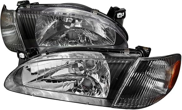 Factory Style Crystal Headlights w/Corner Lights & Bulbs Matte Black Housing/Clear Lens Made for and Compatible with 1998-2000 Toyota Corolla