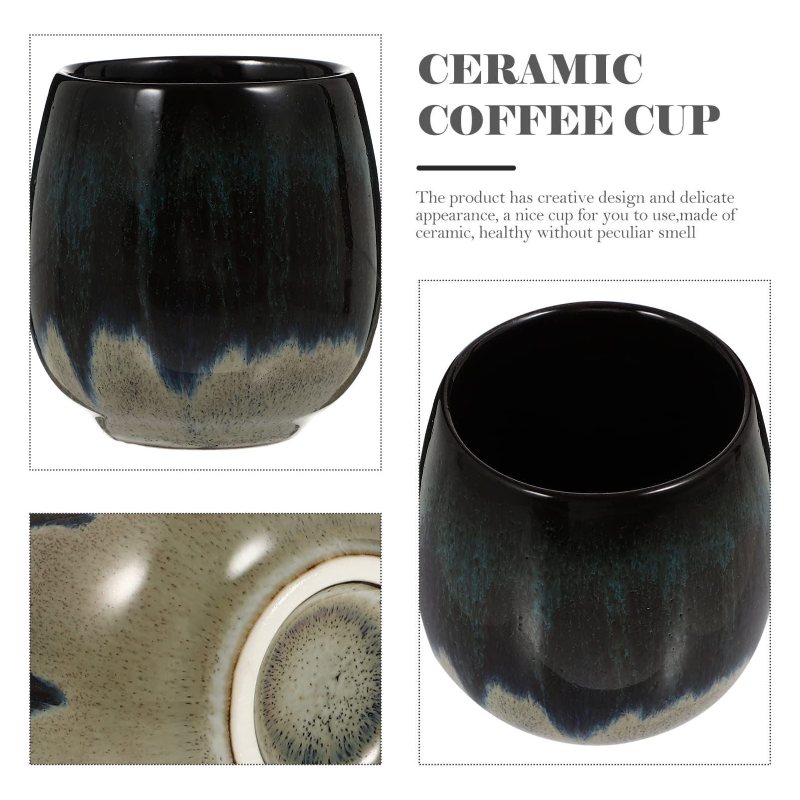 HEMOTON 80Ml Ceramic Coffee Cup - Set of 2 Stylish Espresso Mugs for Home Coffee Shop and Restaurant Use, Blue, 6X5.5CM - Image 3