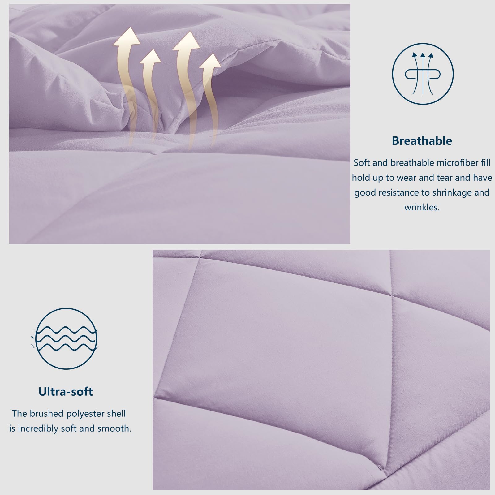 WAVVE Piumino Letto Matrimoniale Quattro 4 Stagioni 260x240 cm - Piumone 240x260 Invernale Autunnale - Trapunta 260 x 240 in Microfibra Sintetica, Lila