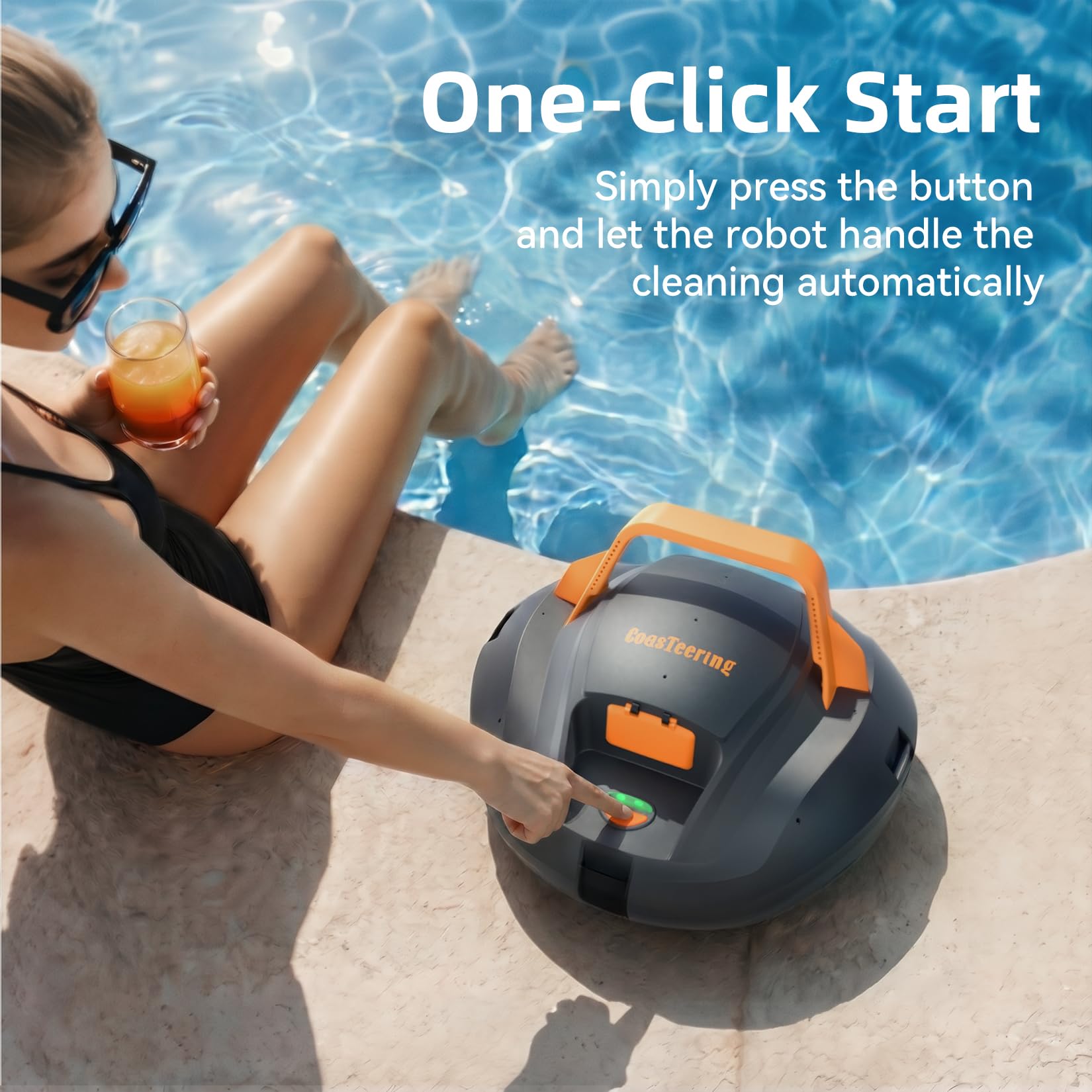 (2026 New) CoasTeering Planet Poolroboter Akku, 120 Min. Laufzeit, Auto-Parking, 2,5 Std. Schnellladung, Dual-Motor Poolsauger für Pools bis 80 m², für Aufstellpools & Schwimmbecken mit ebenem Boden
