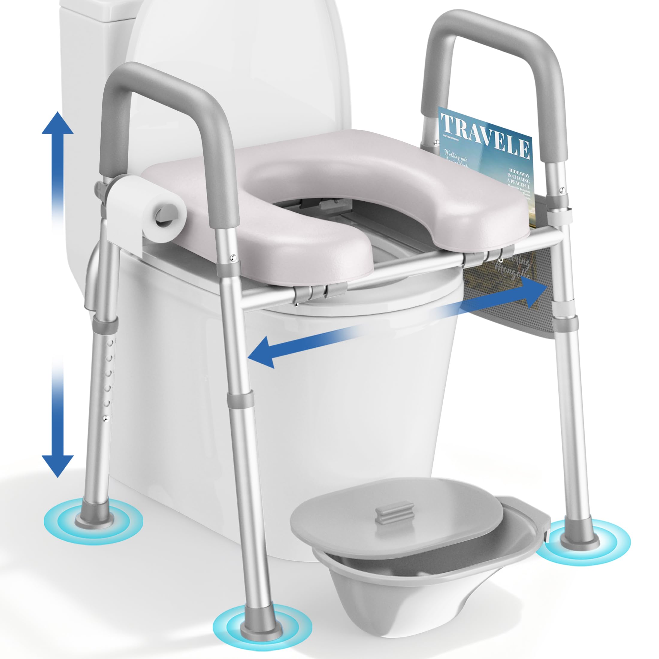 KEKOY Toilet Seat Risers for Seniors, with Commode Adjustable Height Width