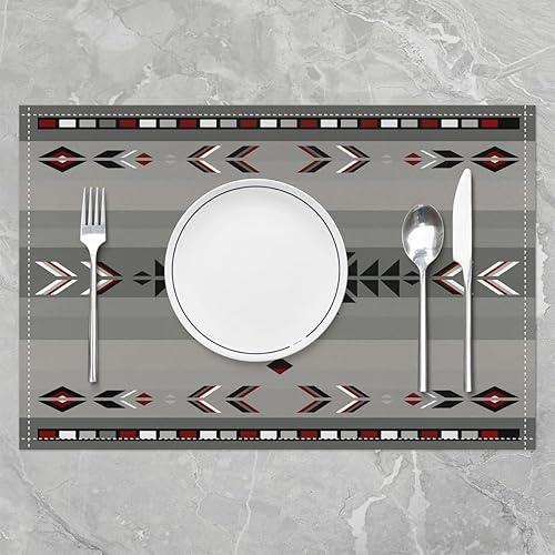 Miniatura 2 de Juego de 4 manteles individuales de 18 x 12 pulgadas, diseño nativo del suroeste para niñas, diseño geométrico del suroeste, mantel individual