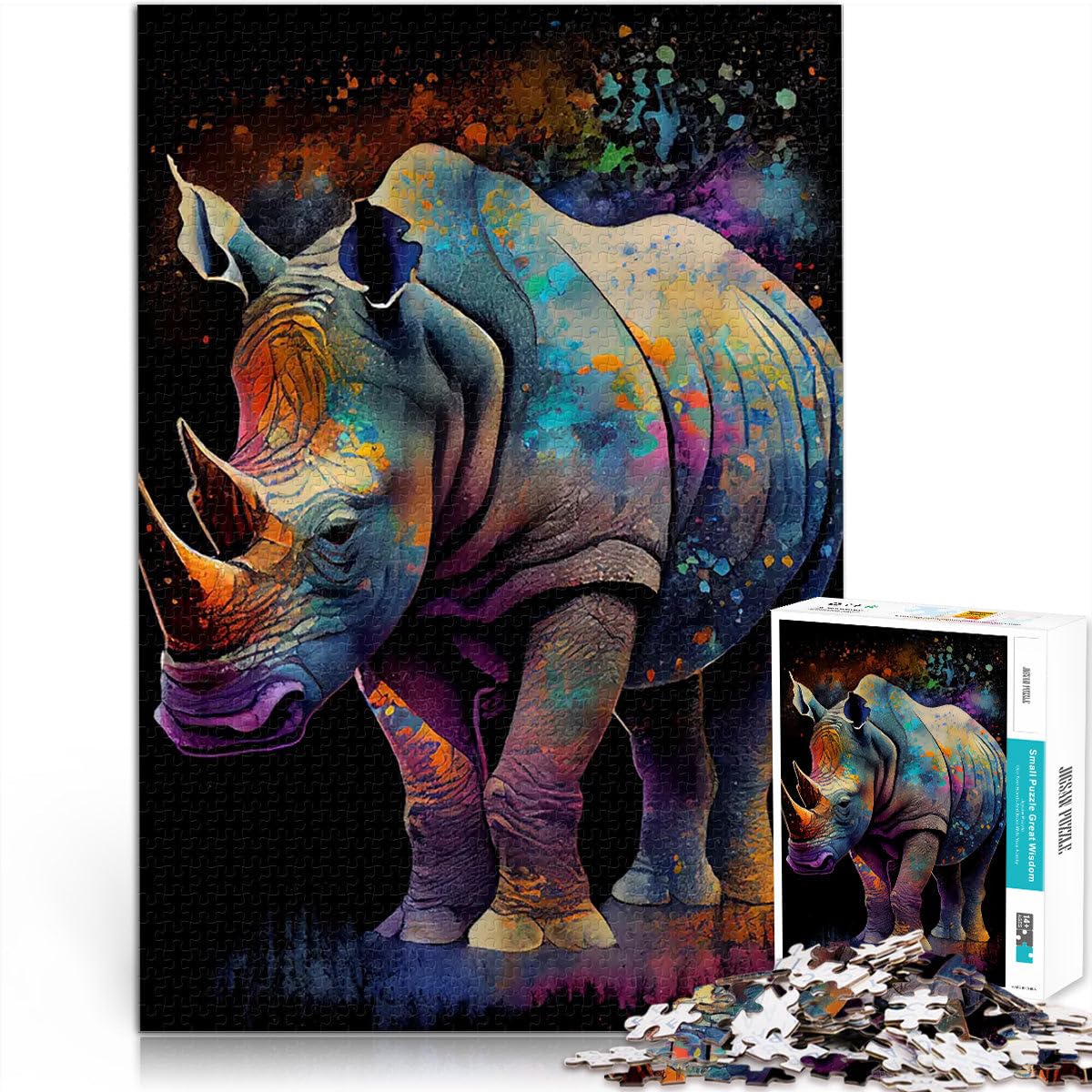 Jigsaws 1000 Pieces for teenagers Rhino Ink Painting Interessante Stressreduzierung Künstlersammlung, Bildende Kunst75x50cm — image 1