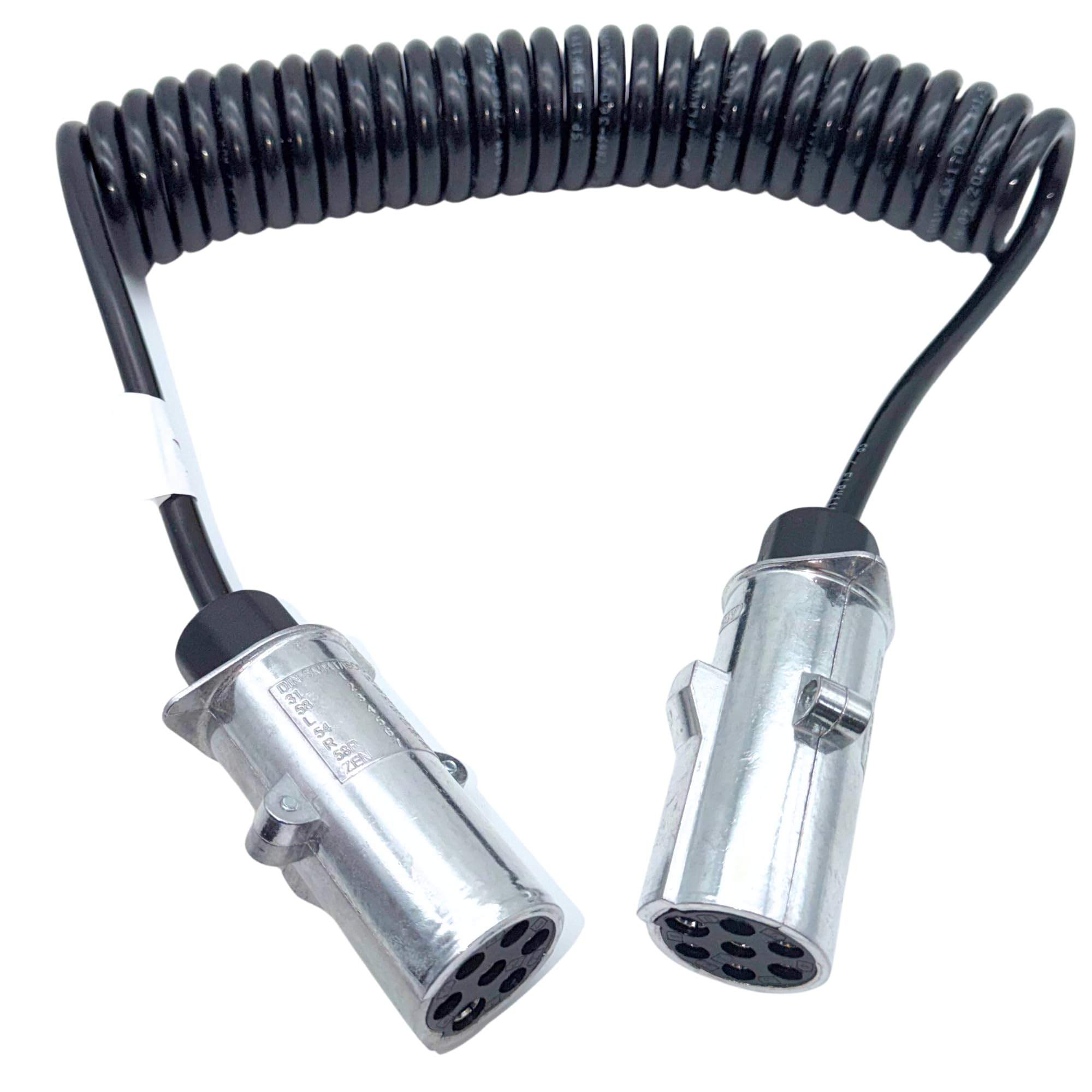7-biegunowy kabel elektryczny 24 V typu N-Type – aluminiowa wtyczka metalowa – przewód spiralny do samochodów ciężarowych, NFZ, przyczep, traktorów i maszyn rolniczych