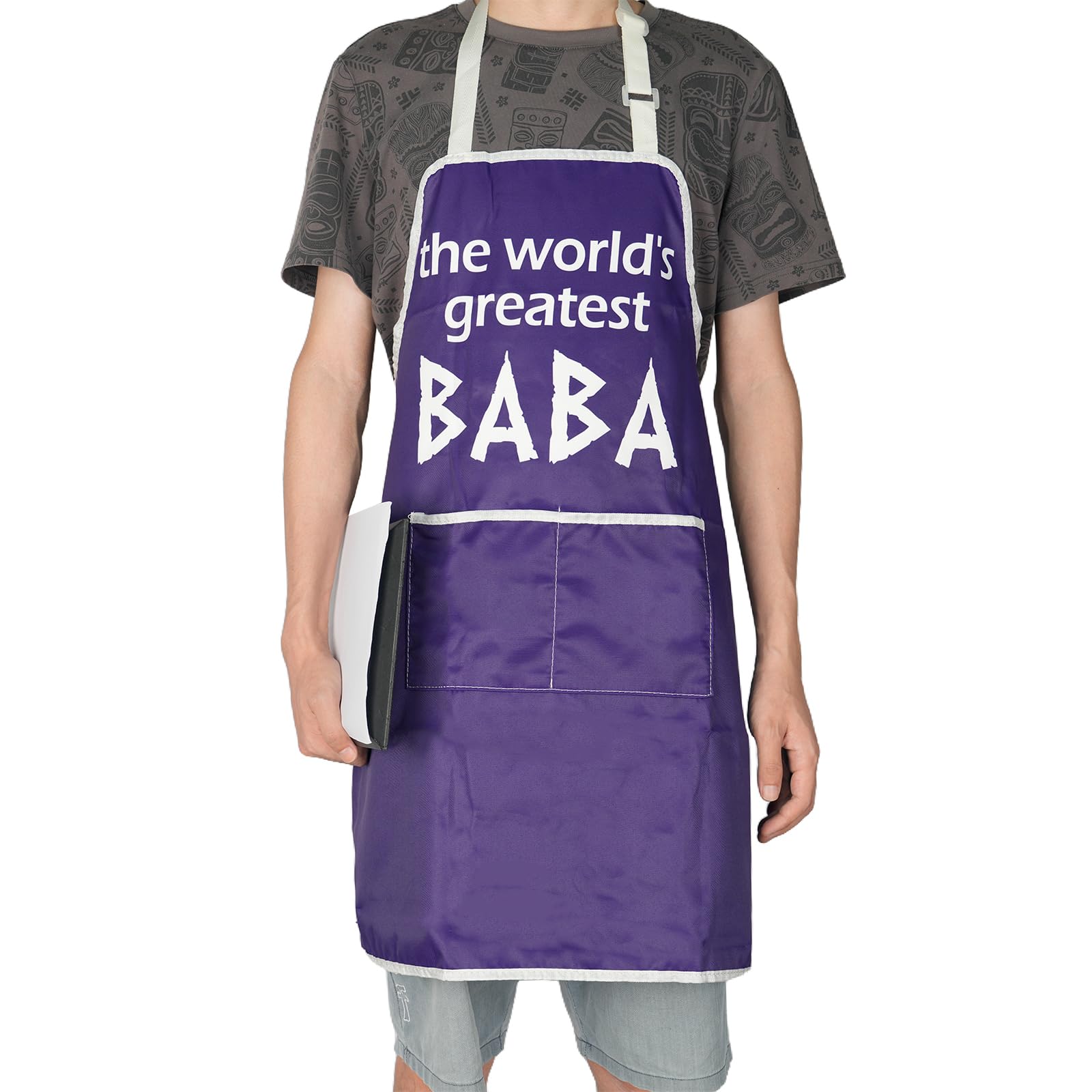 JNIAP Tablier De Cuisine Grec Pour Papa Grec « The World's Greatest Baba Papou », Blanc